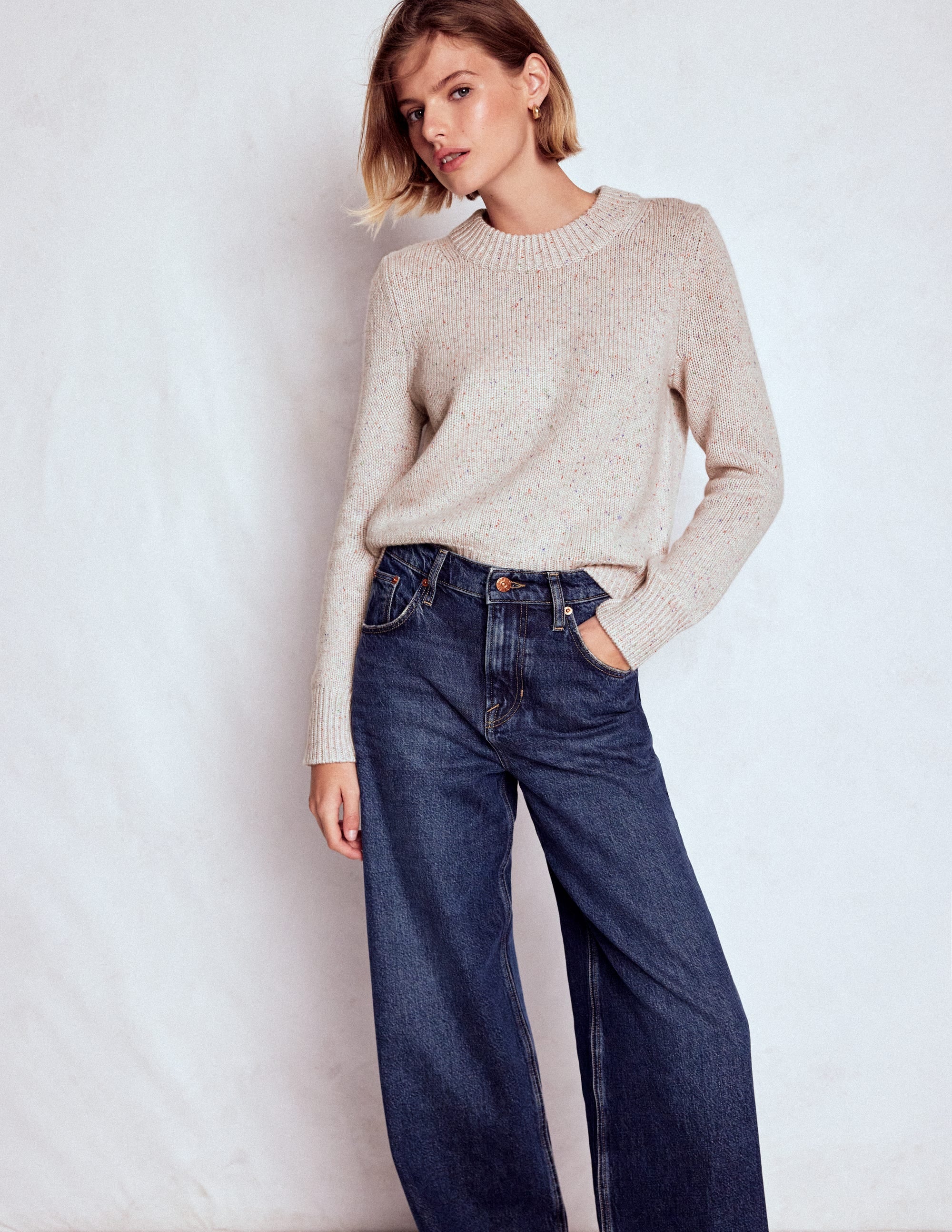 Grobstrick-Kaschmirpullover-Naturweiß, Bunte Neps - Image 4