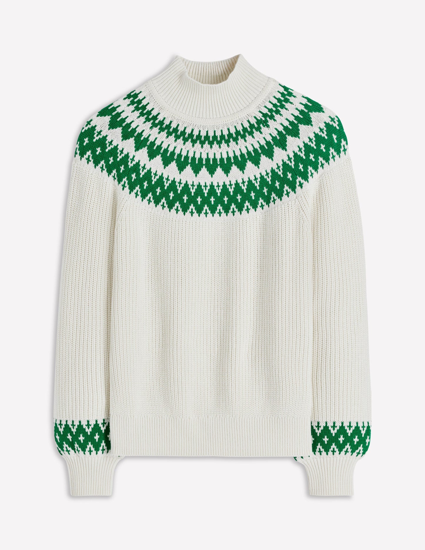 Bianca Cotton High Neck Jumper-Warm Ivory Fair Isle