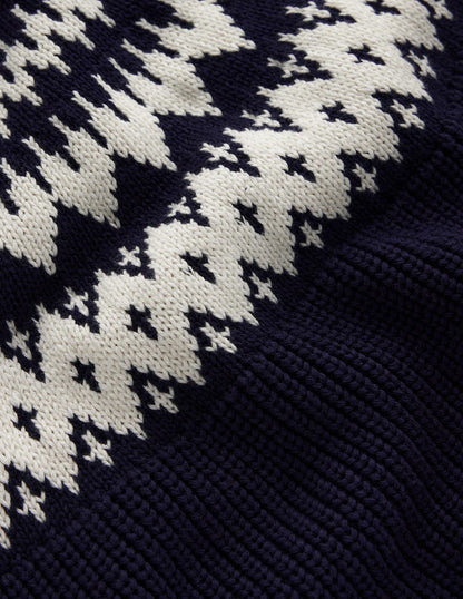 Bianca Cotton High Neck Jumper-Navy Fair Isle-8