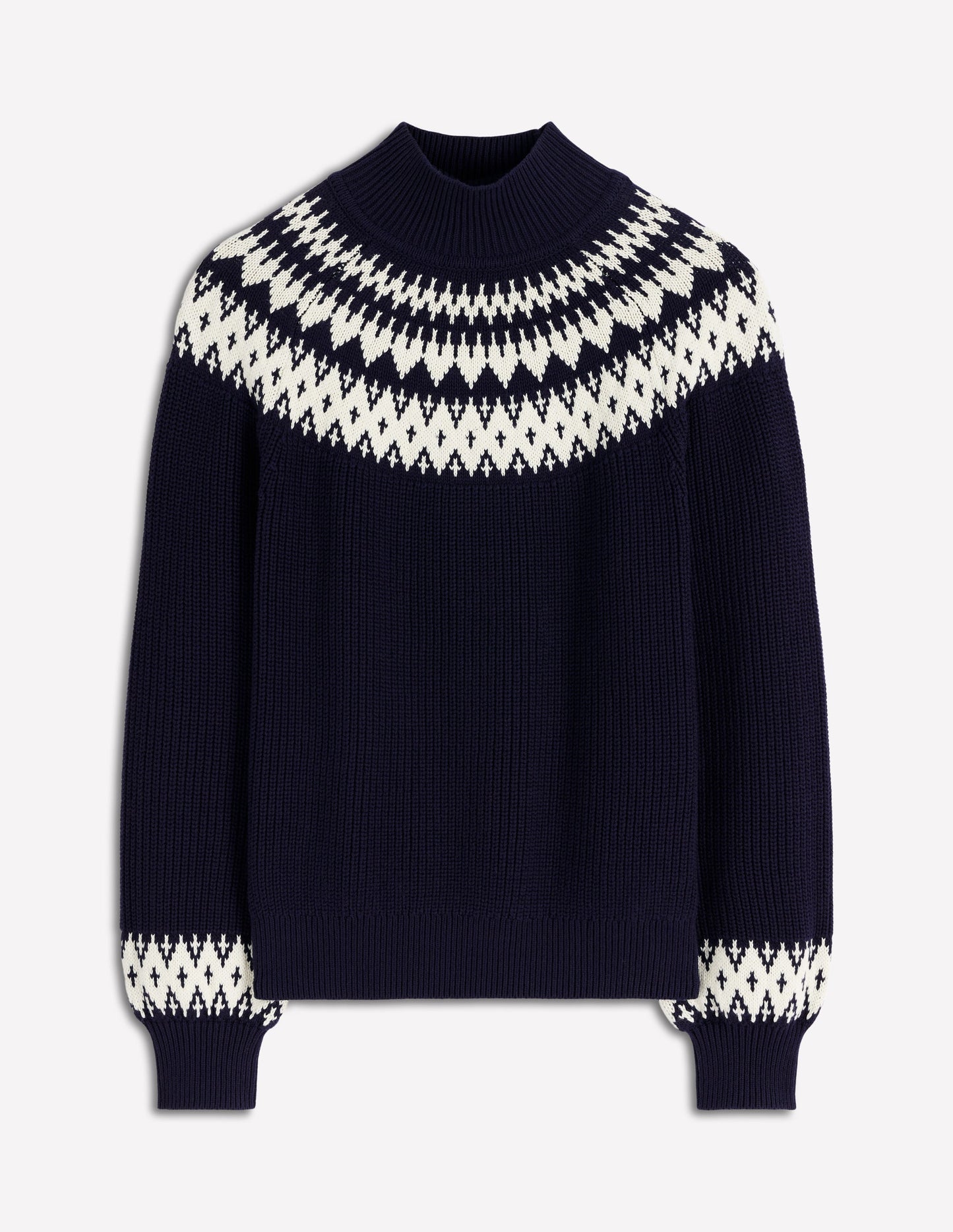 Bianca Cotton High Neck Jumper-Navy Fair Isle