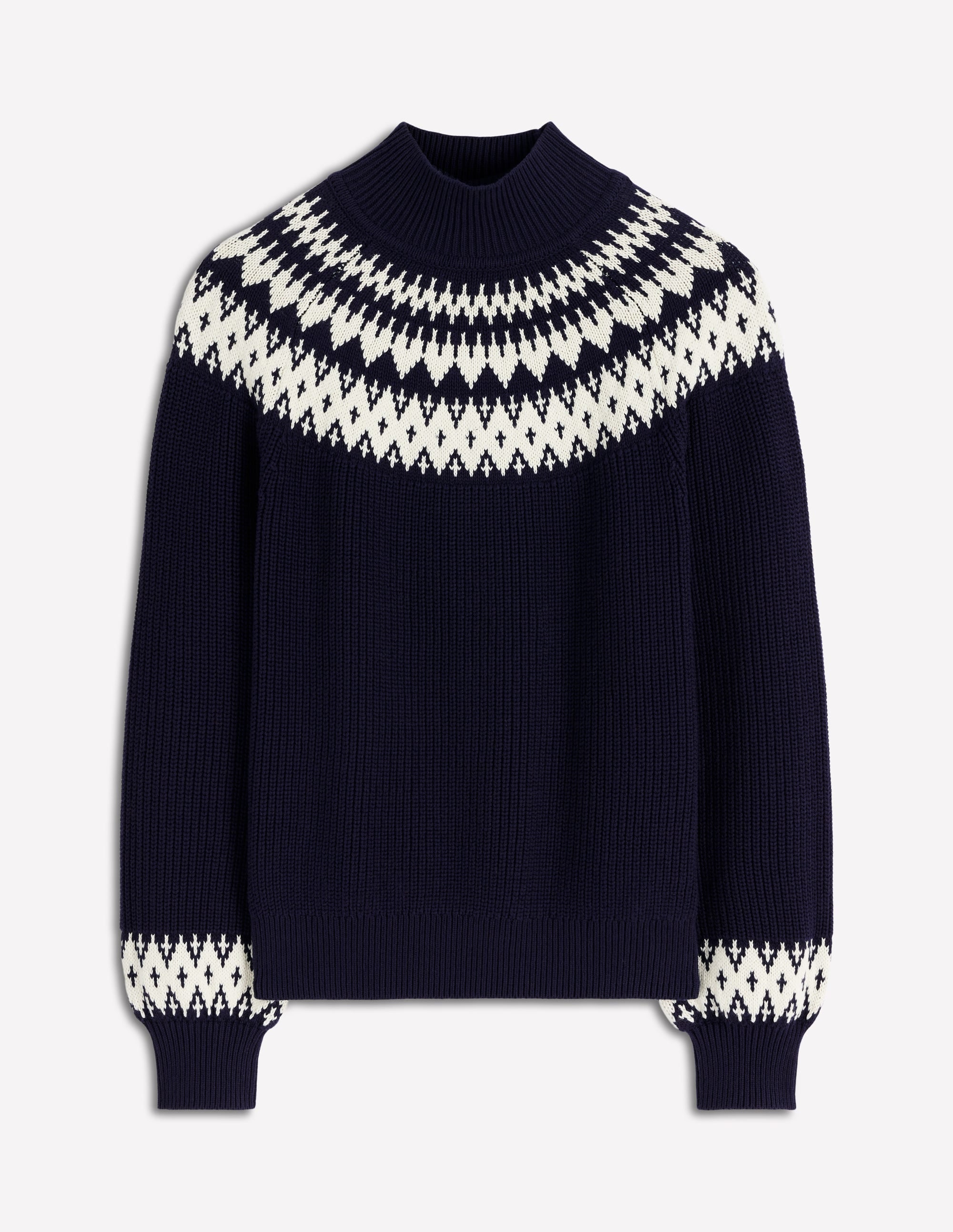 Bianca Hochgeschlossener Baumwollpullover-Navy mit Fair Isle - Image 7