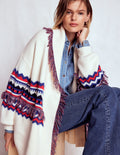 Jacquard-Strickjacke mit Fransen-Warmes Naturweiß Meliert
