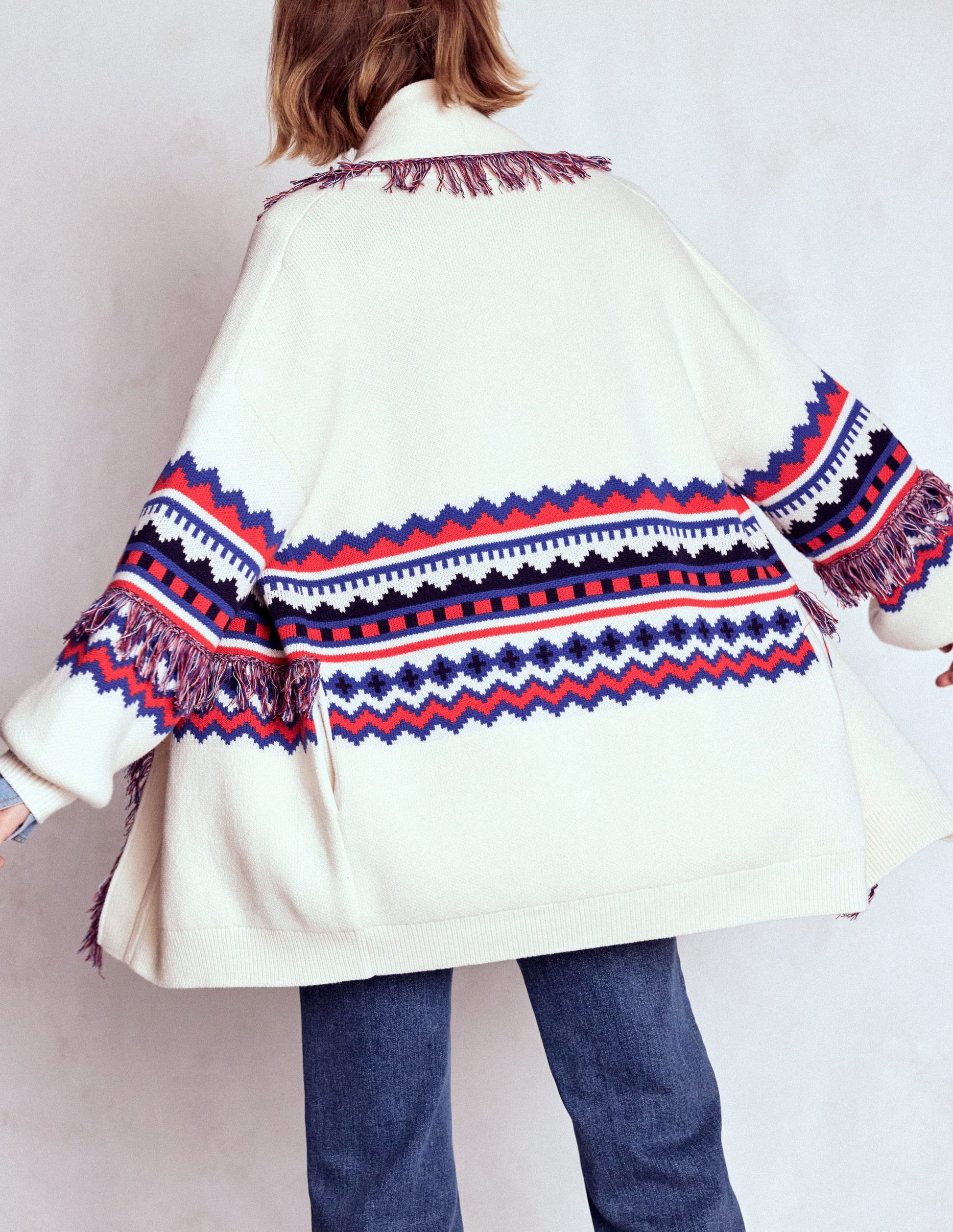 Fringed Jacquard Cardigan-Warm Ivory Melange-4