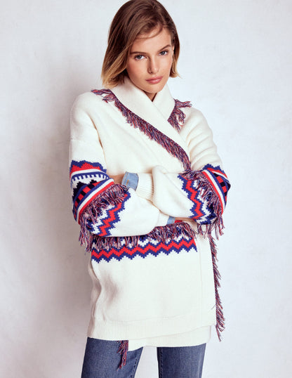 Fringed Jacquard Cardigan-Warm Ivory Melange-6