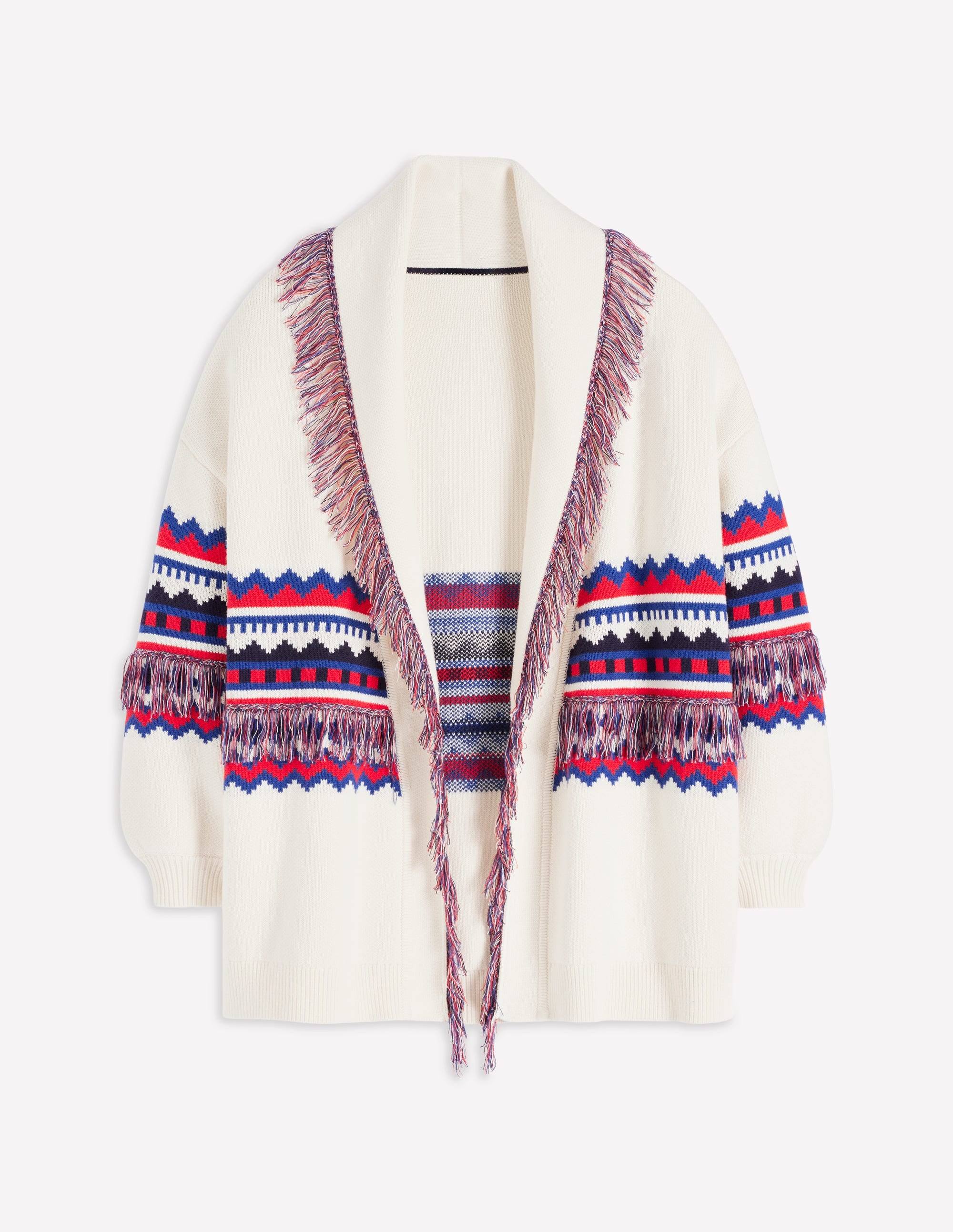 Jacquard-Strickjacke mit Fransen-Warmes Naturweiß Meliert - Image 7