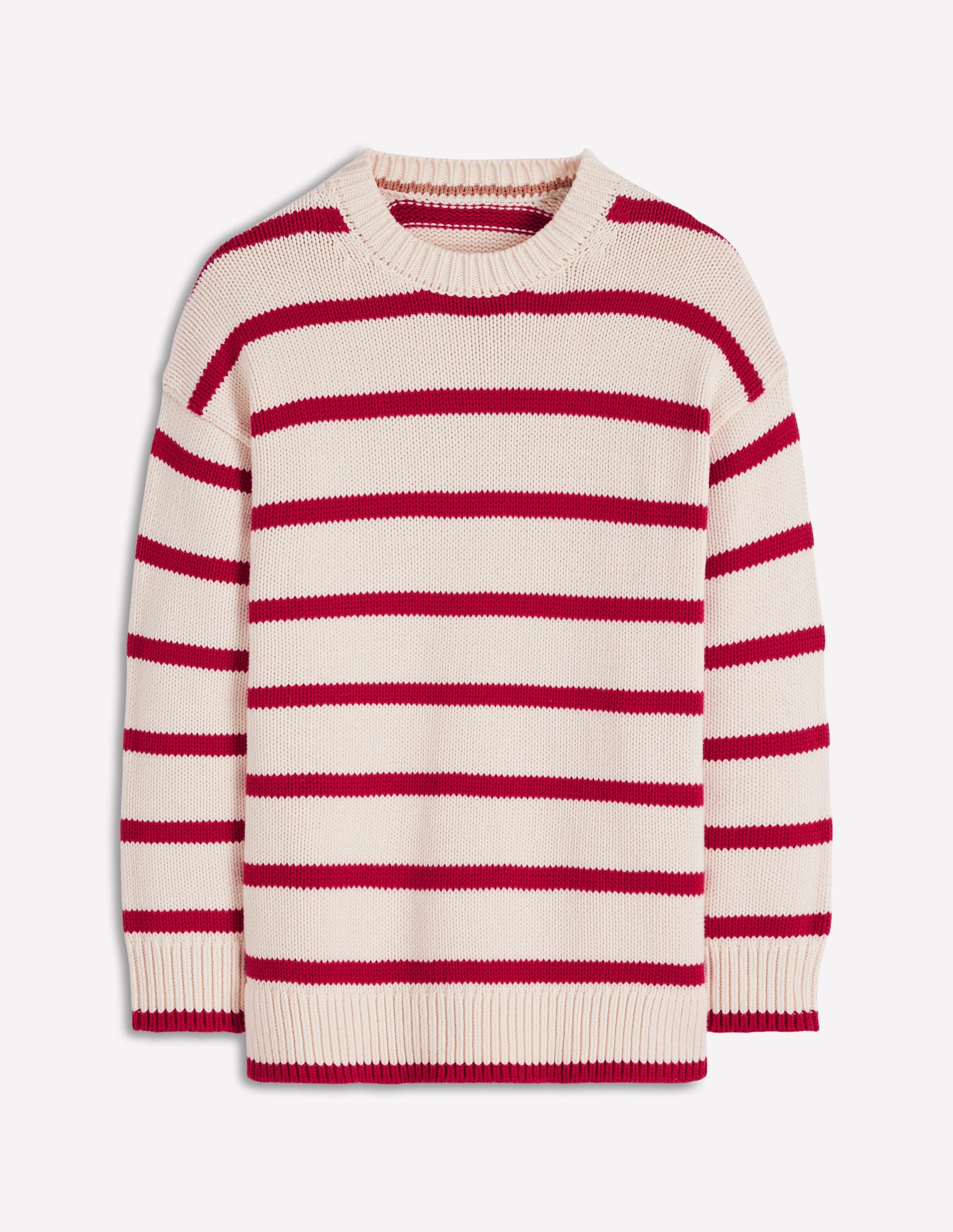 Lucy Oversize-Baumwollpullover-Naturweiß/Rot Streifen - Image 8