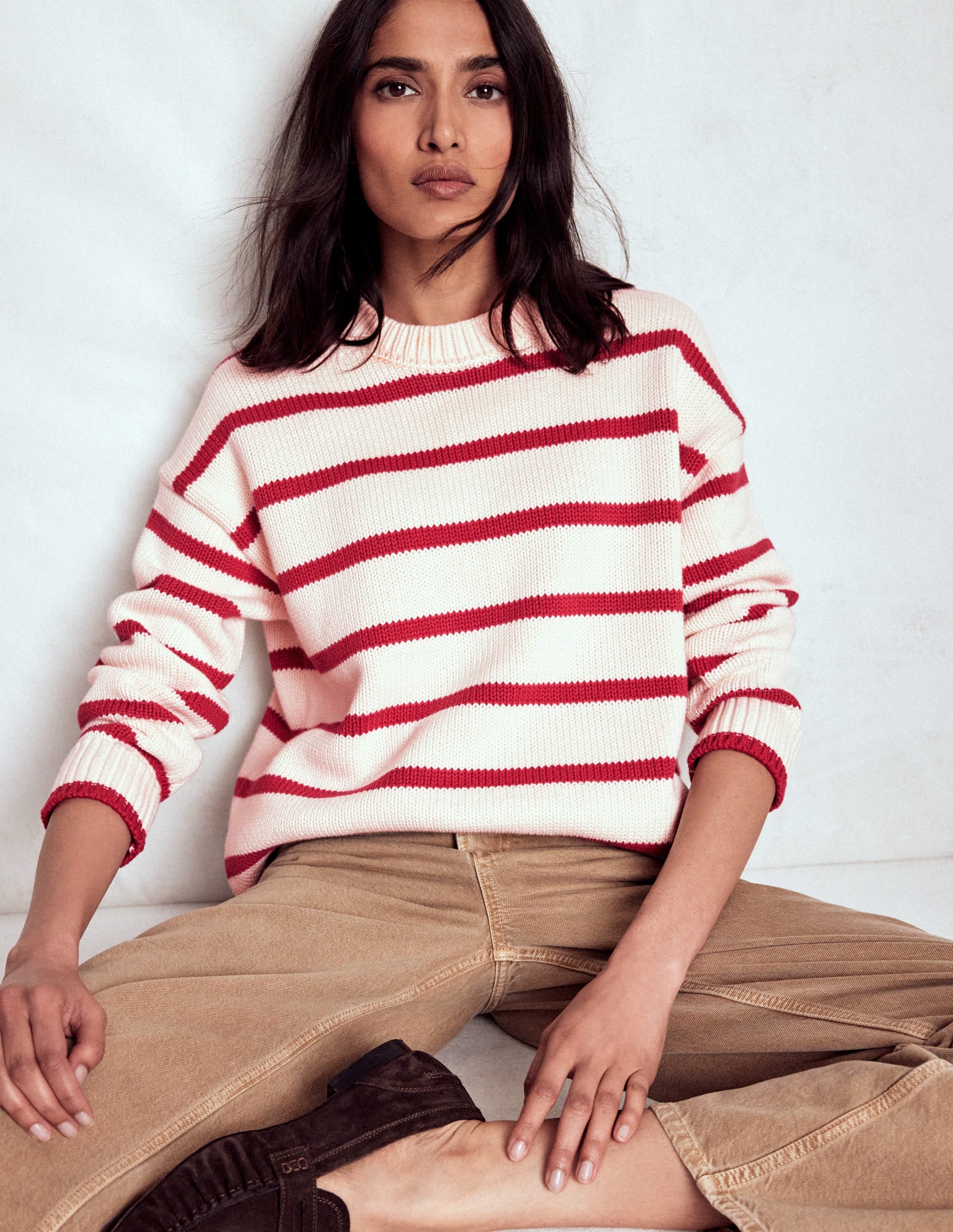 Lucy Oversize-Baumwollpullover-Naturweiß/Rot Streifen - Image 3