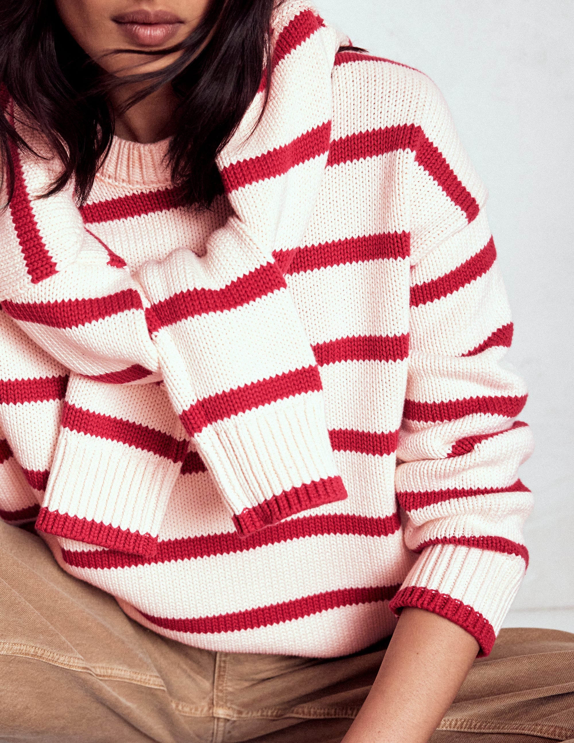 Lucy Oversize-Baumwollpullover-Naturweiß/Rot Streifen - Image 4