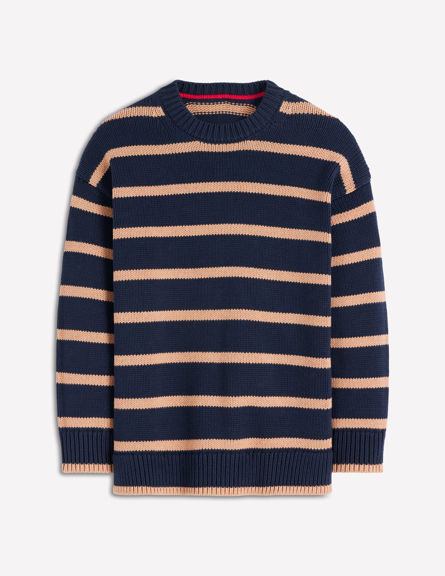 Lucy Oversize-Baumwollpullover-Marineblau/Kamelbraun Meliert