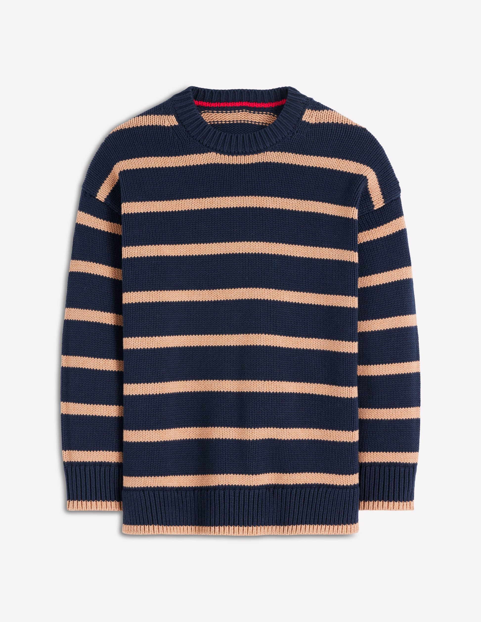 Lucy Oversize-Baumwollpullover-Marineblau/Kamelbraun Meliert-5