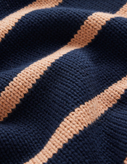 Lucy Oversize-Baumwollpullover-Marineblau/Kamelbraun Meliert-6