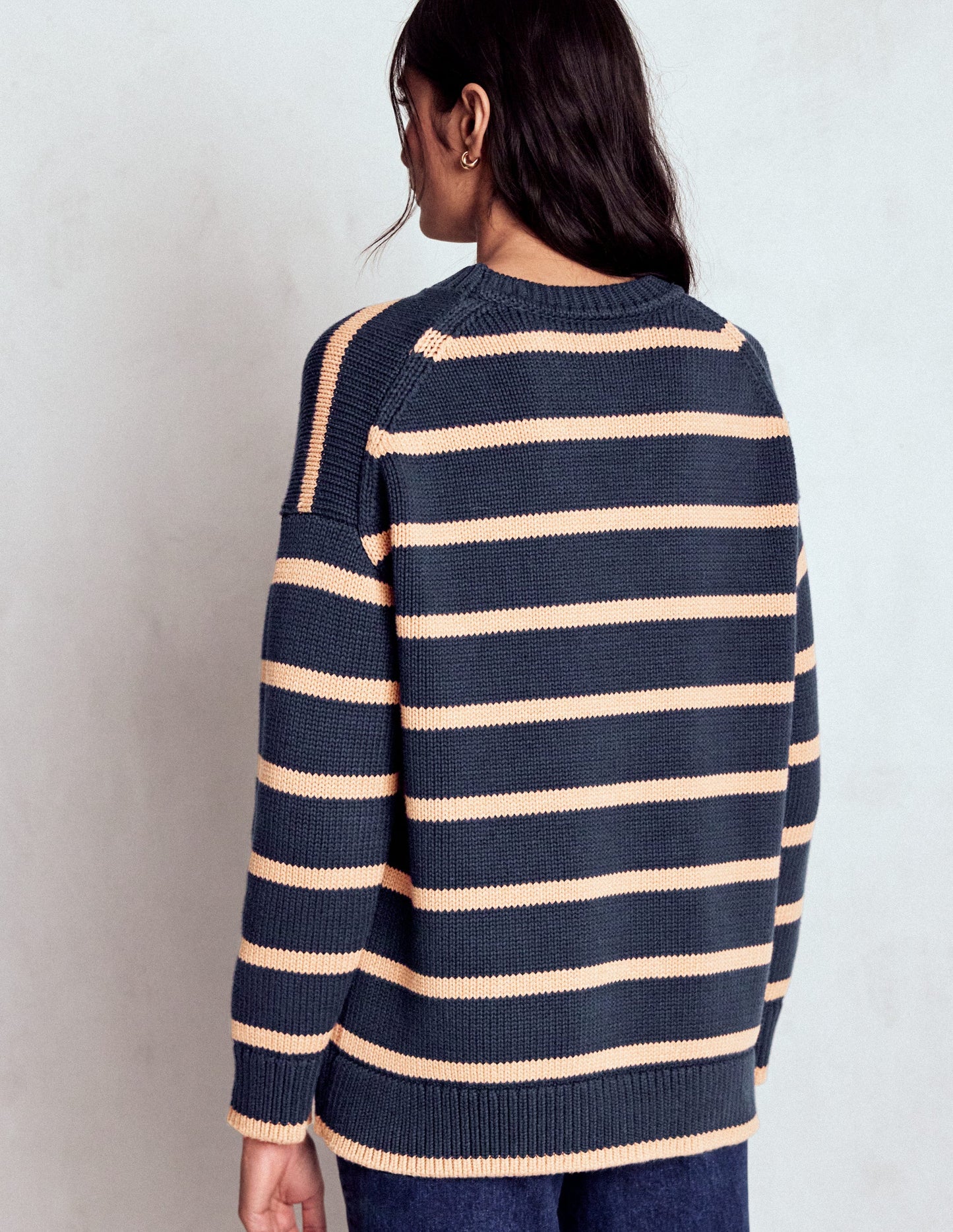 Lucy Oversize-Baumwollpullover-Marineblau/Kamelbraun Meliert