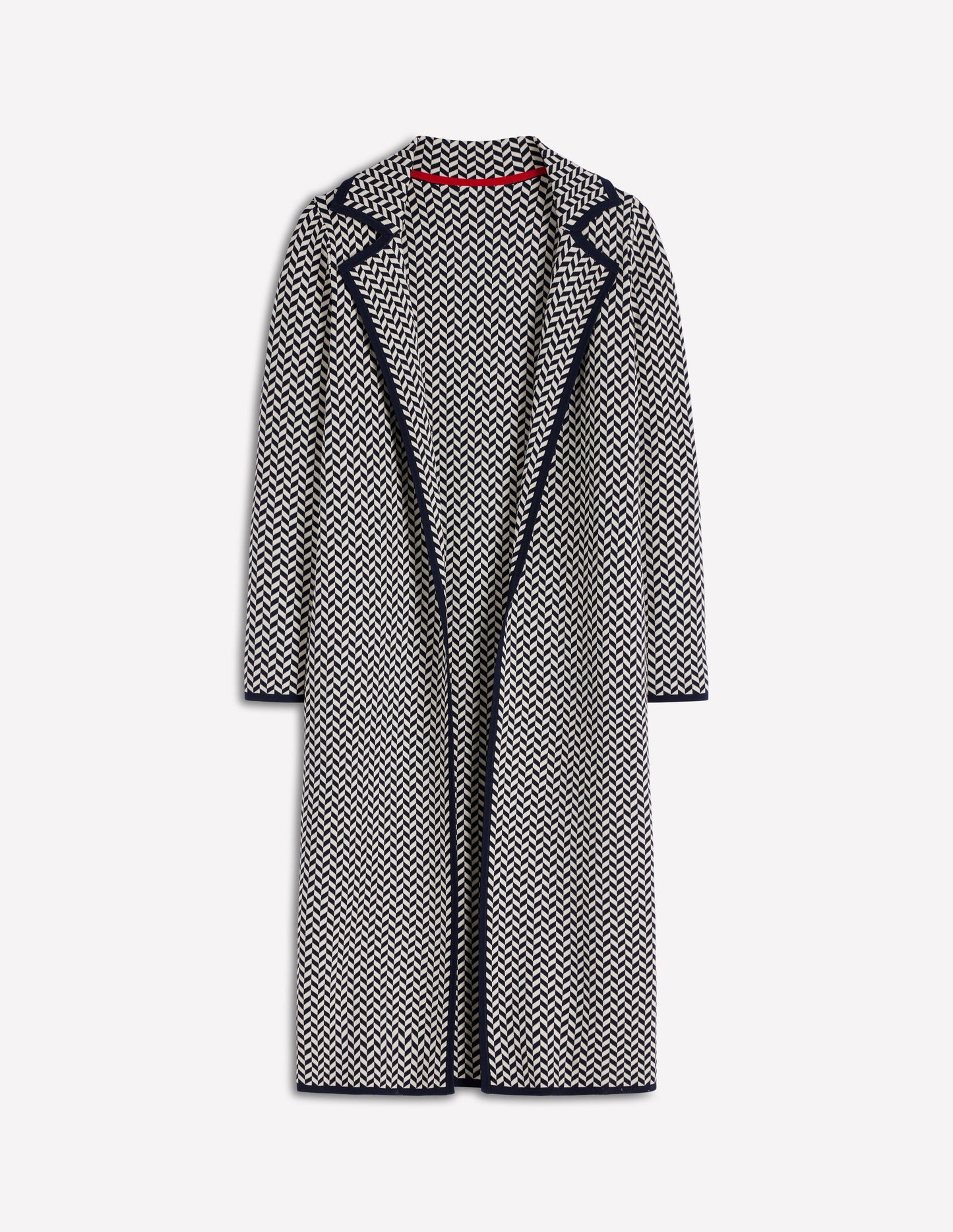 Jacquard-Strickmantel-Marineblau/Naturweiß Modernes Hahnentrittmuster