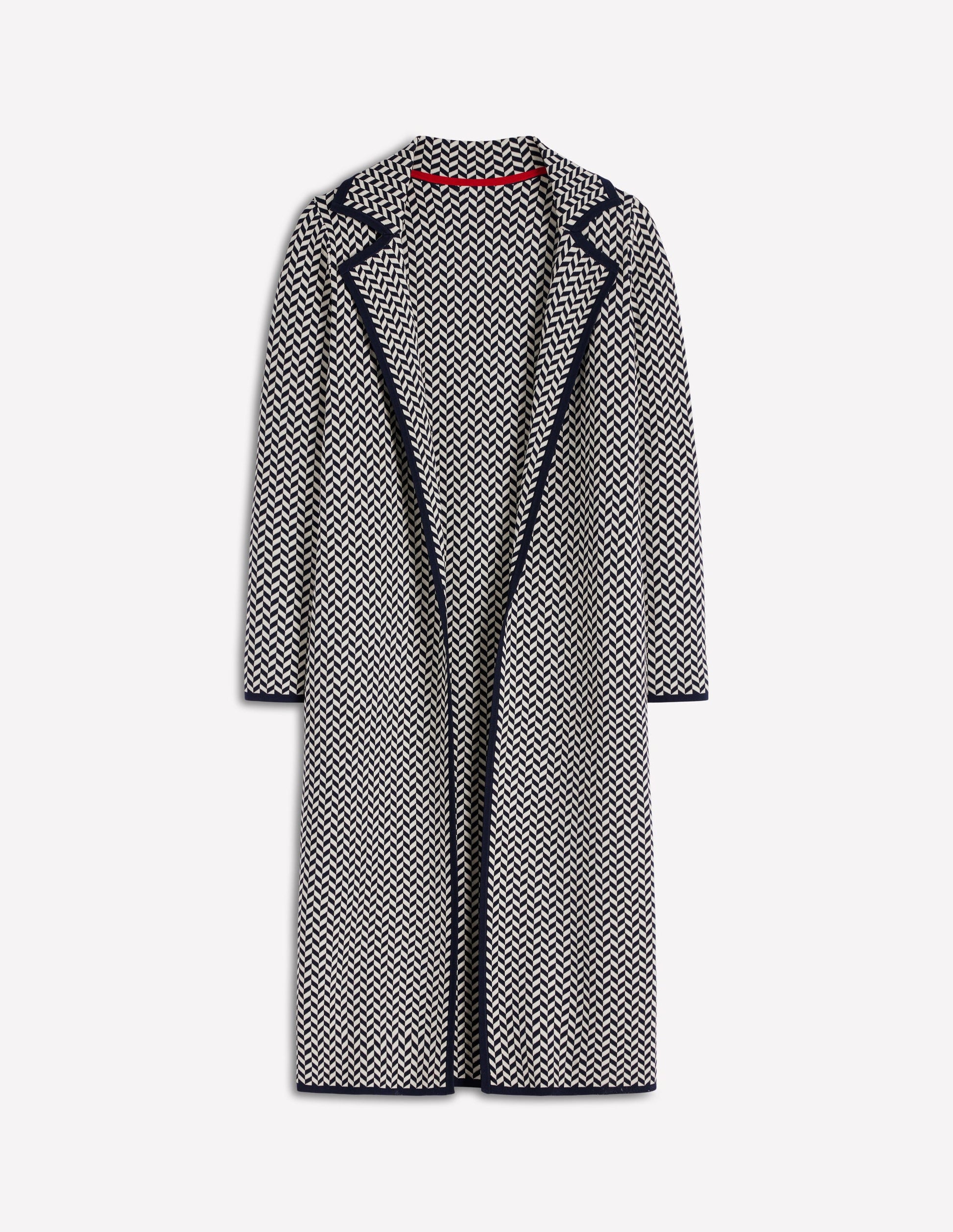 Jacquard-Strickmantel-Marineblau/Naturweiß Modernes Hahnentrittmuster-6