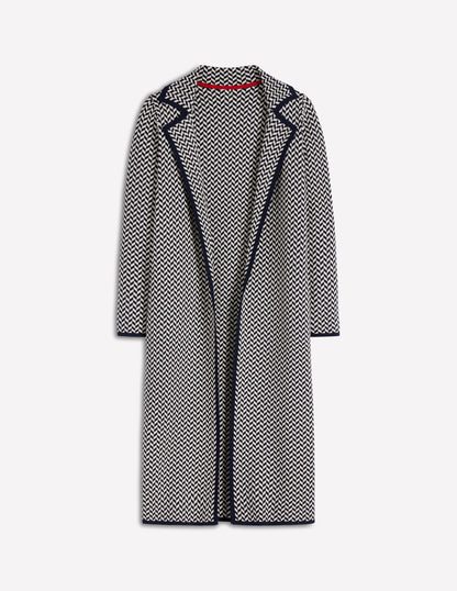 Jacquard-Strickmantel-Marineblau/Naturweiß Modernes Hahnentrittmuster-6