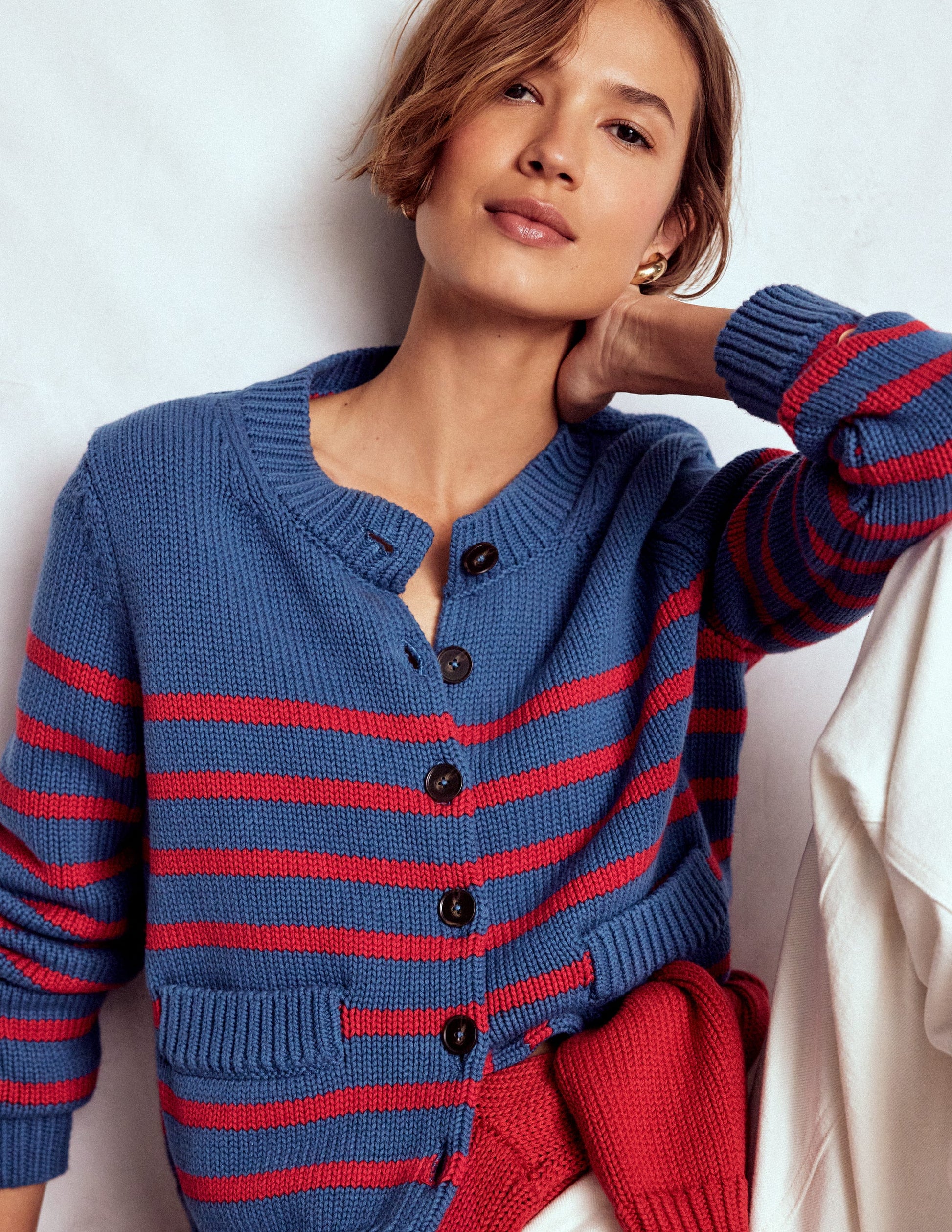 Cardigan Lucy en coton épais-Rayé bleu marine doux et rouge-3