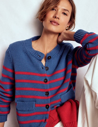 Cardigan Lucy en coton épais-Rayé bleu marine doux et rouge-3