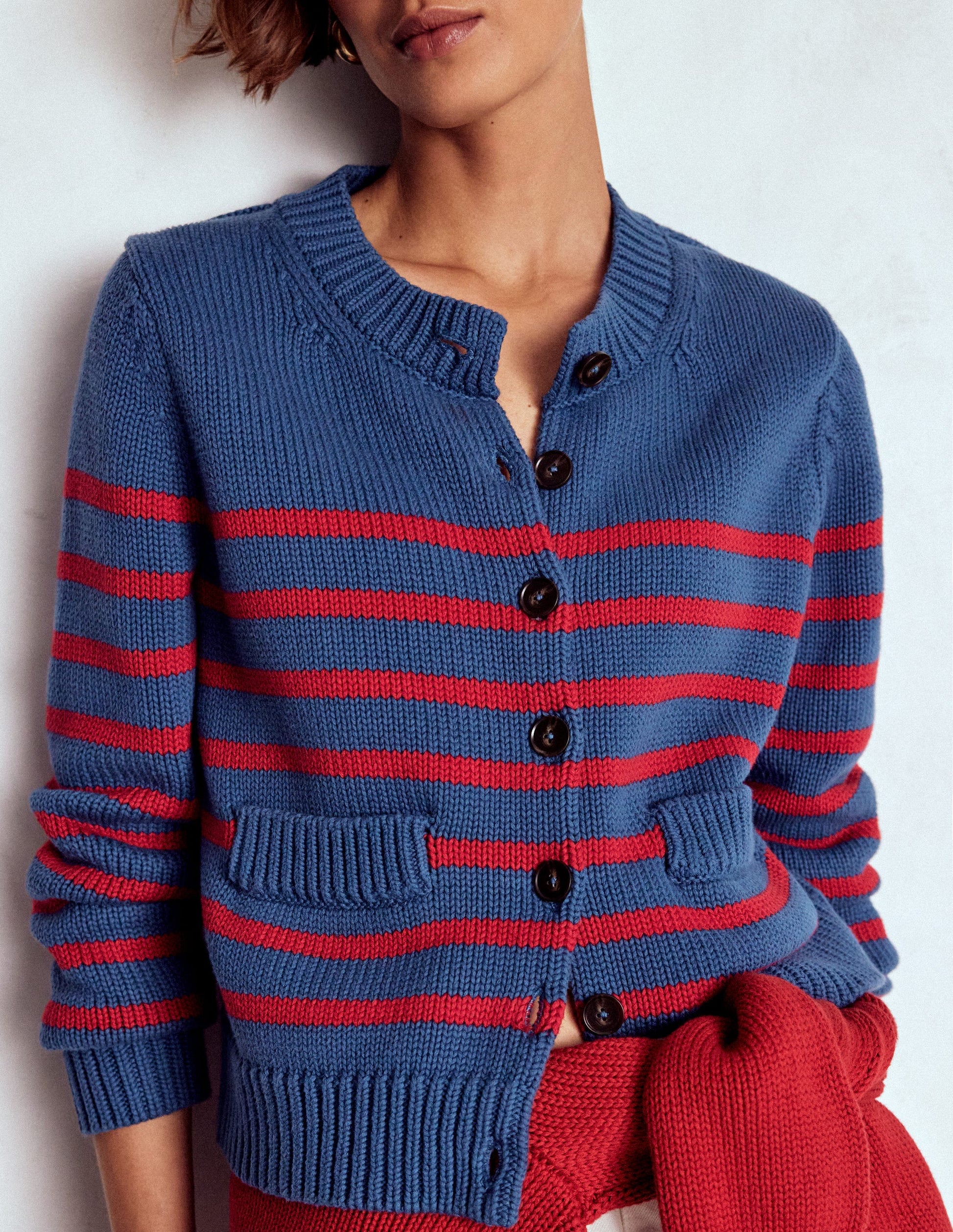 Cardigan Lucy en coton épais-Rayé bleu marine doux et rouge-4