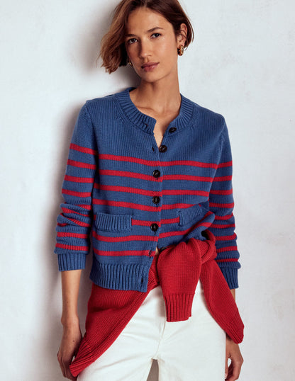Cardigan Lucy en coton épais-Rayé bleu marine doux et rouge-7