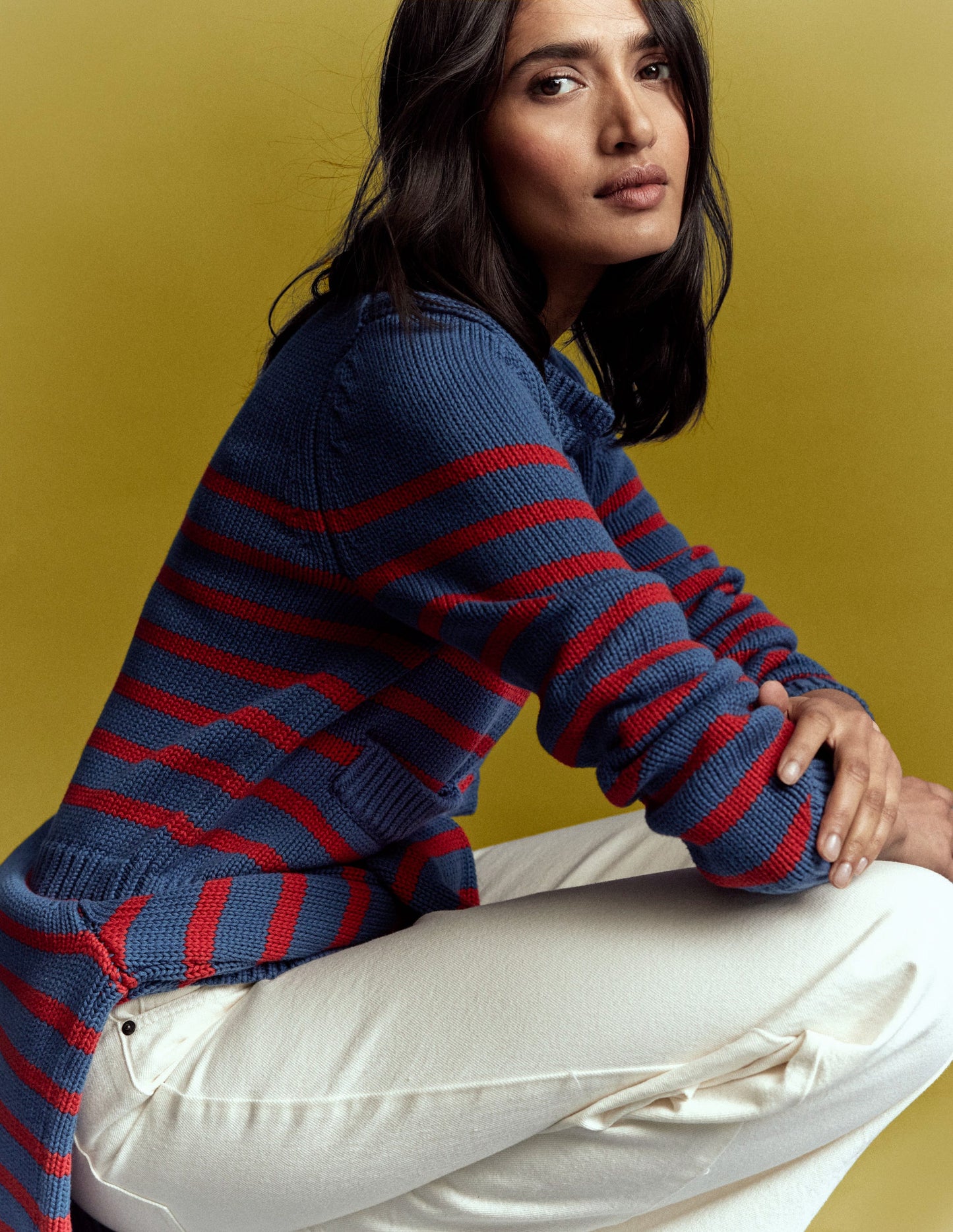 Cardigan Lucy en coton épais-Rayé bleu marine doux et rouge