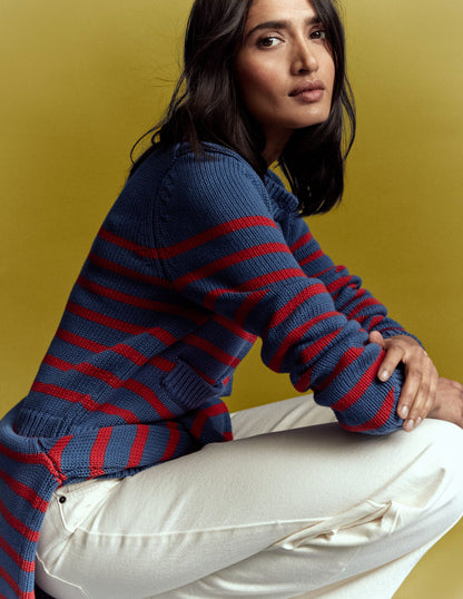 Cardigan Lucy en coton épais-Rayé bleu marine doux et rouge-1