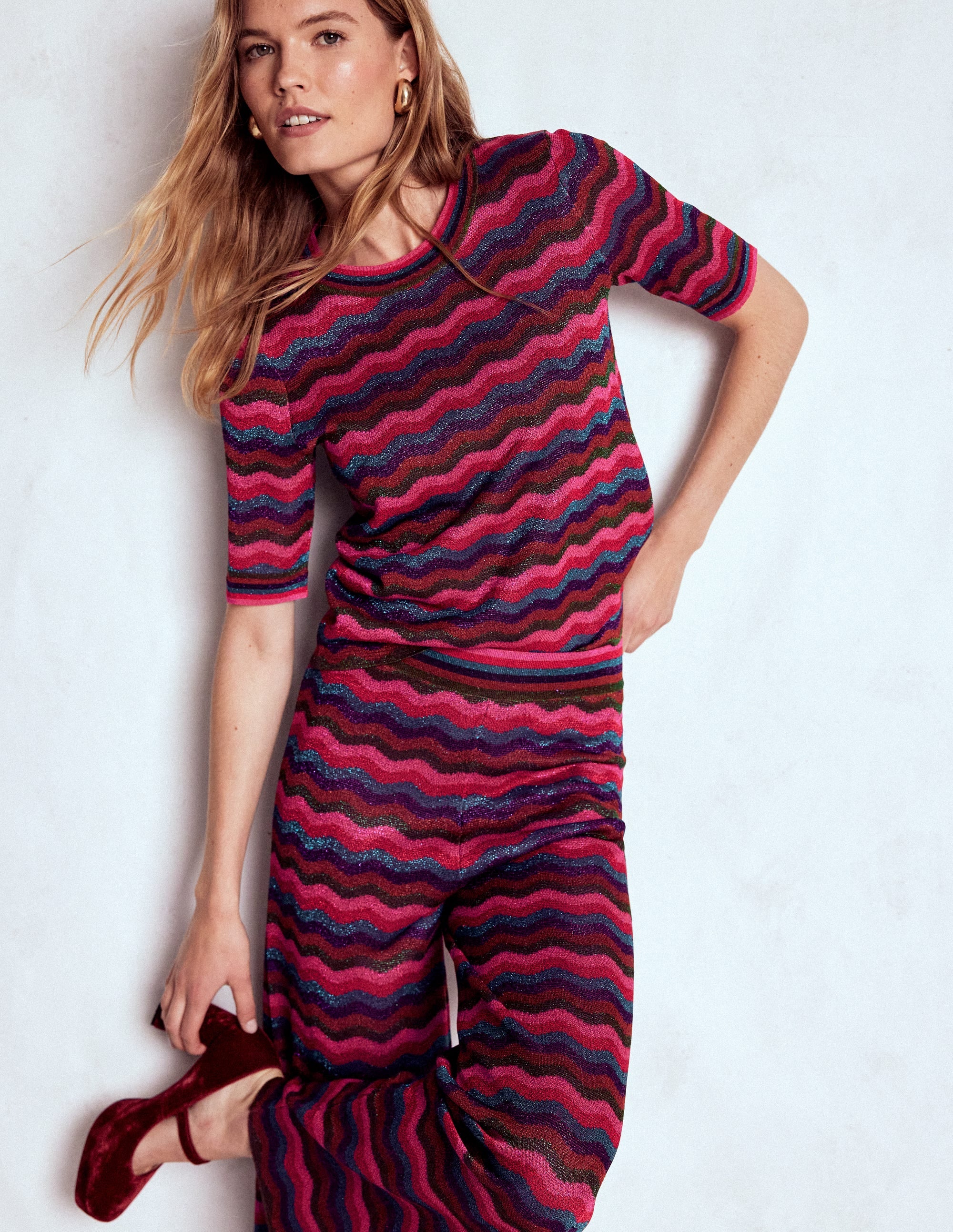 Strick-T-Shirt aus Jacquard-Bunt - Image 1