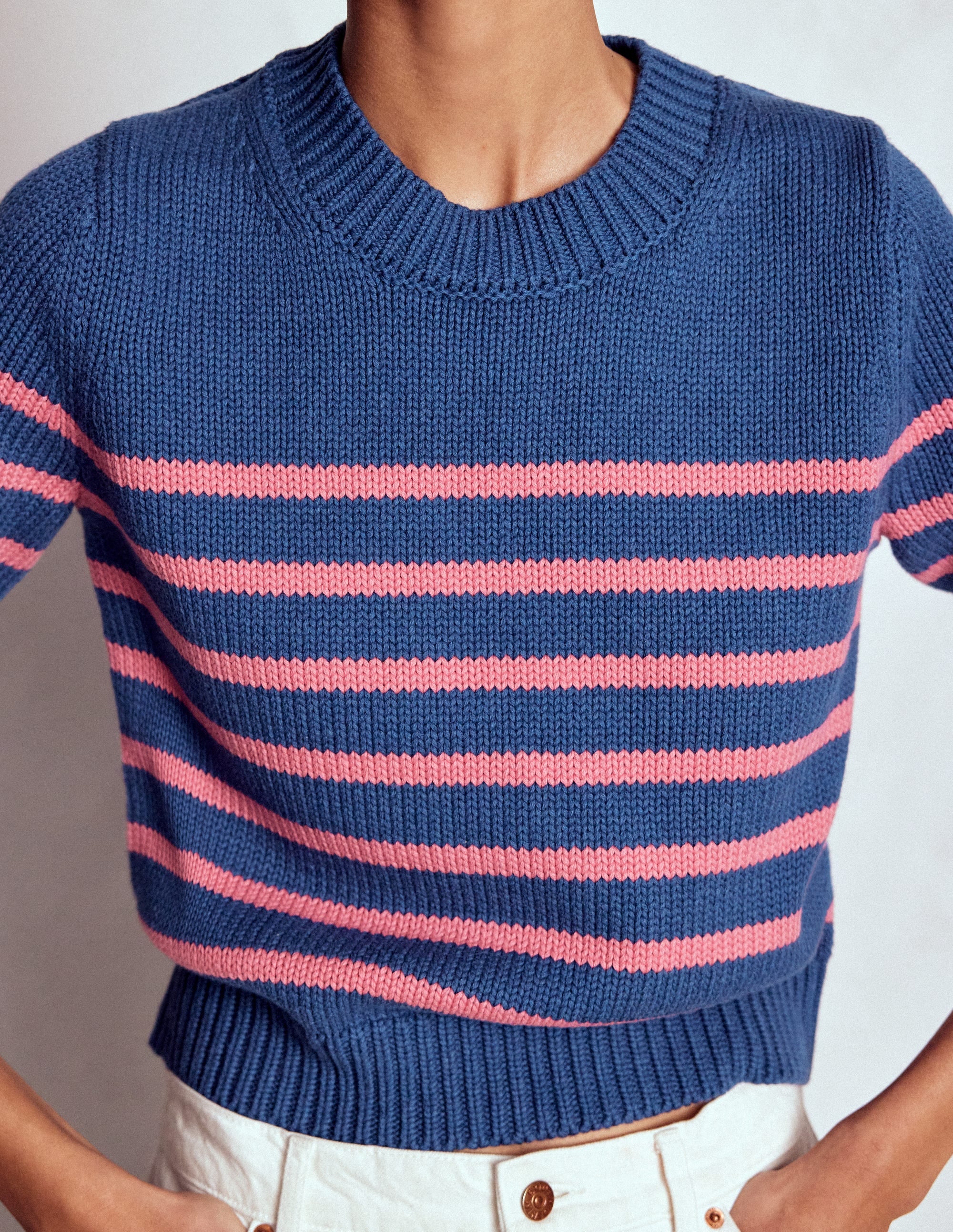 Pull Lucy en coton épais-Bleu, rayé rose - Image 2