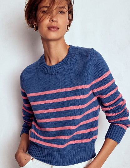 Lucy Grob gestrickter Baumwollpullover-Blau, Rosa Streifen-6