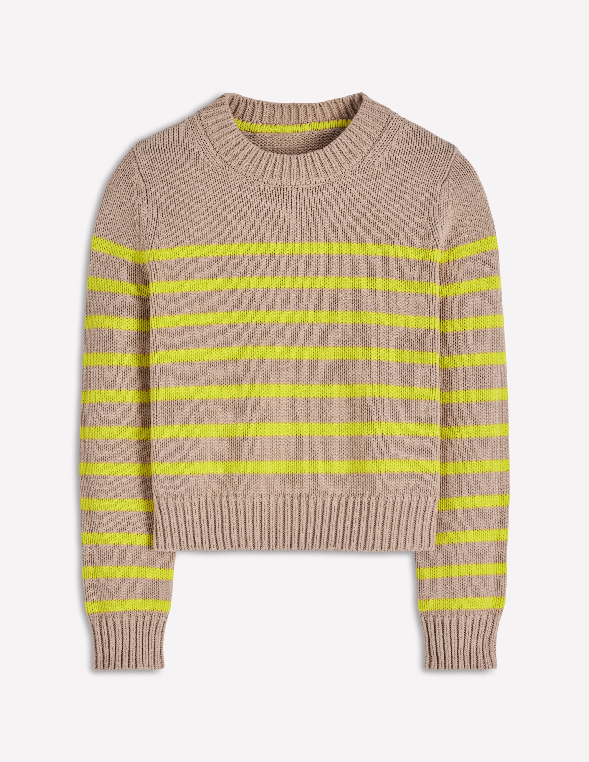 Lucy Grob gestrickter Baumwollpullover-Kamelbraun Meliert, Neon Streifen - Image 7