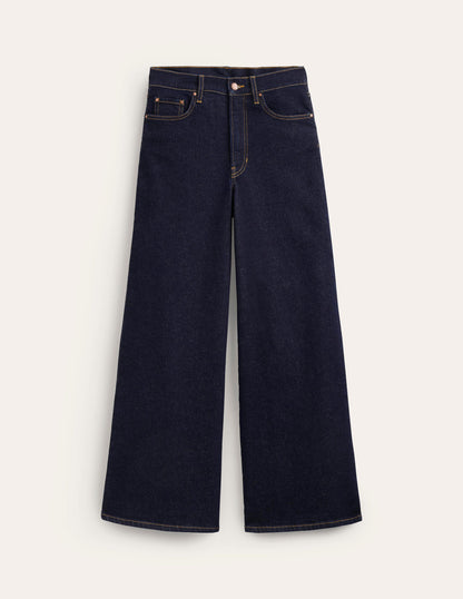 Hoch geschnittene Jeans mit weitem Bein-Indigo Waschung-7