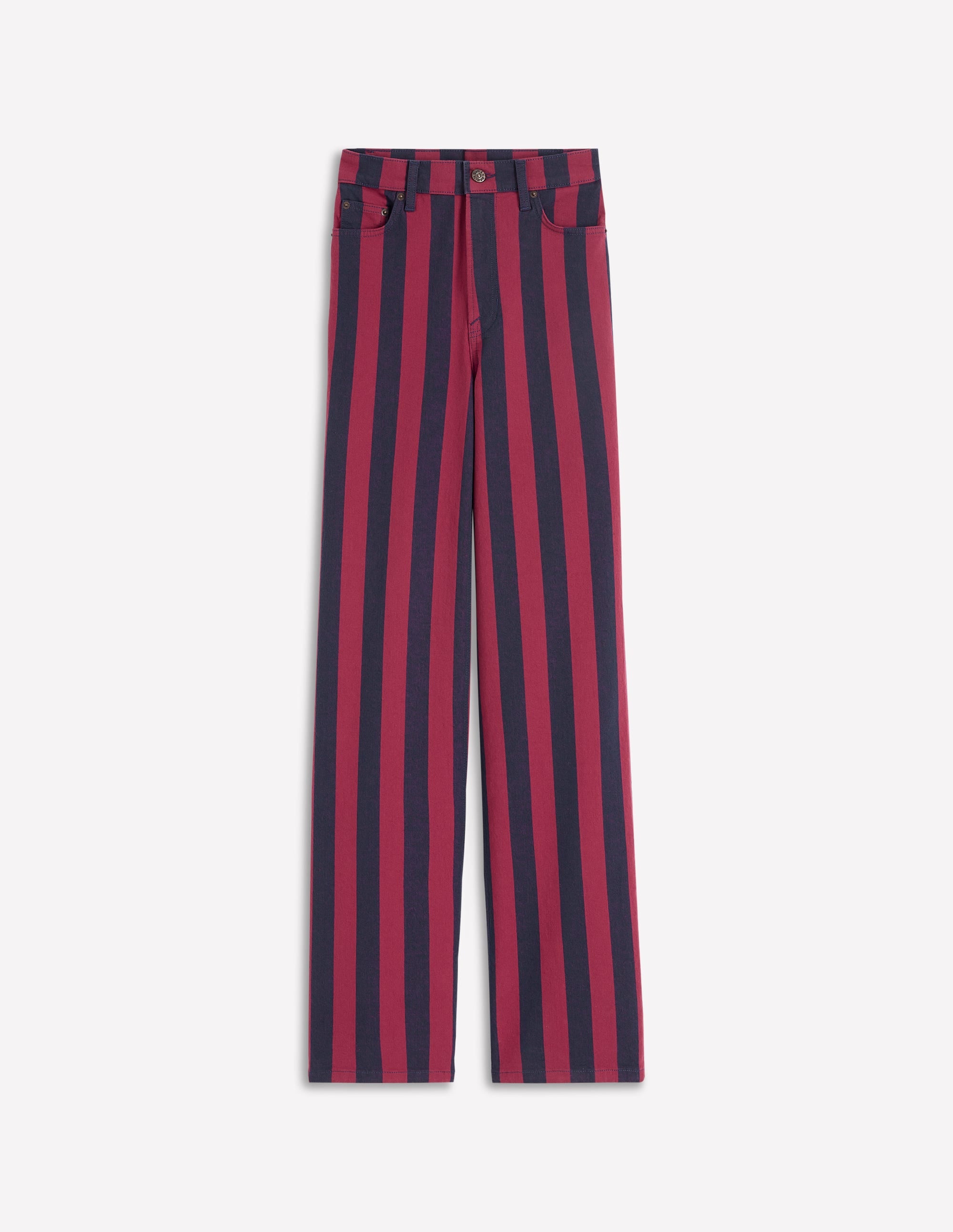 Jeans mit hohem Bund und geradem, weitem Bein-Rot/Navy mit Streifen - Image 6
