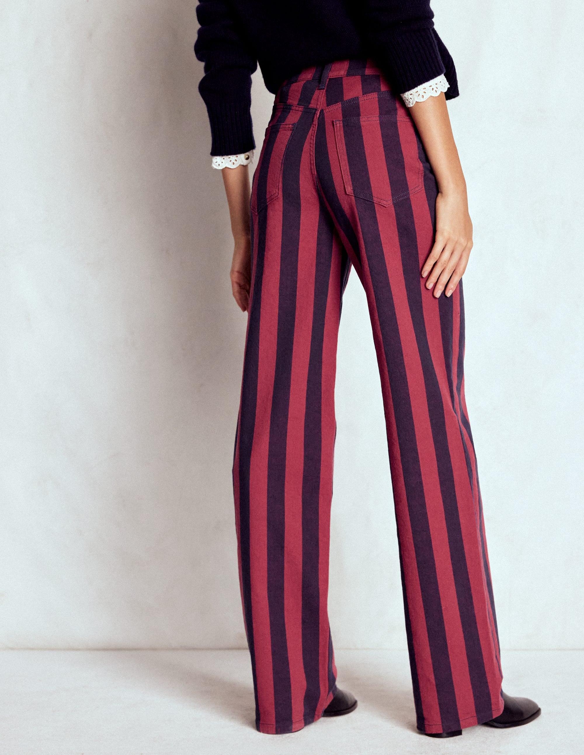 Jeans mit hohem Bund und geradem, weitem Bein-Rot/Navy mit Streifen - Image 3
