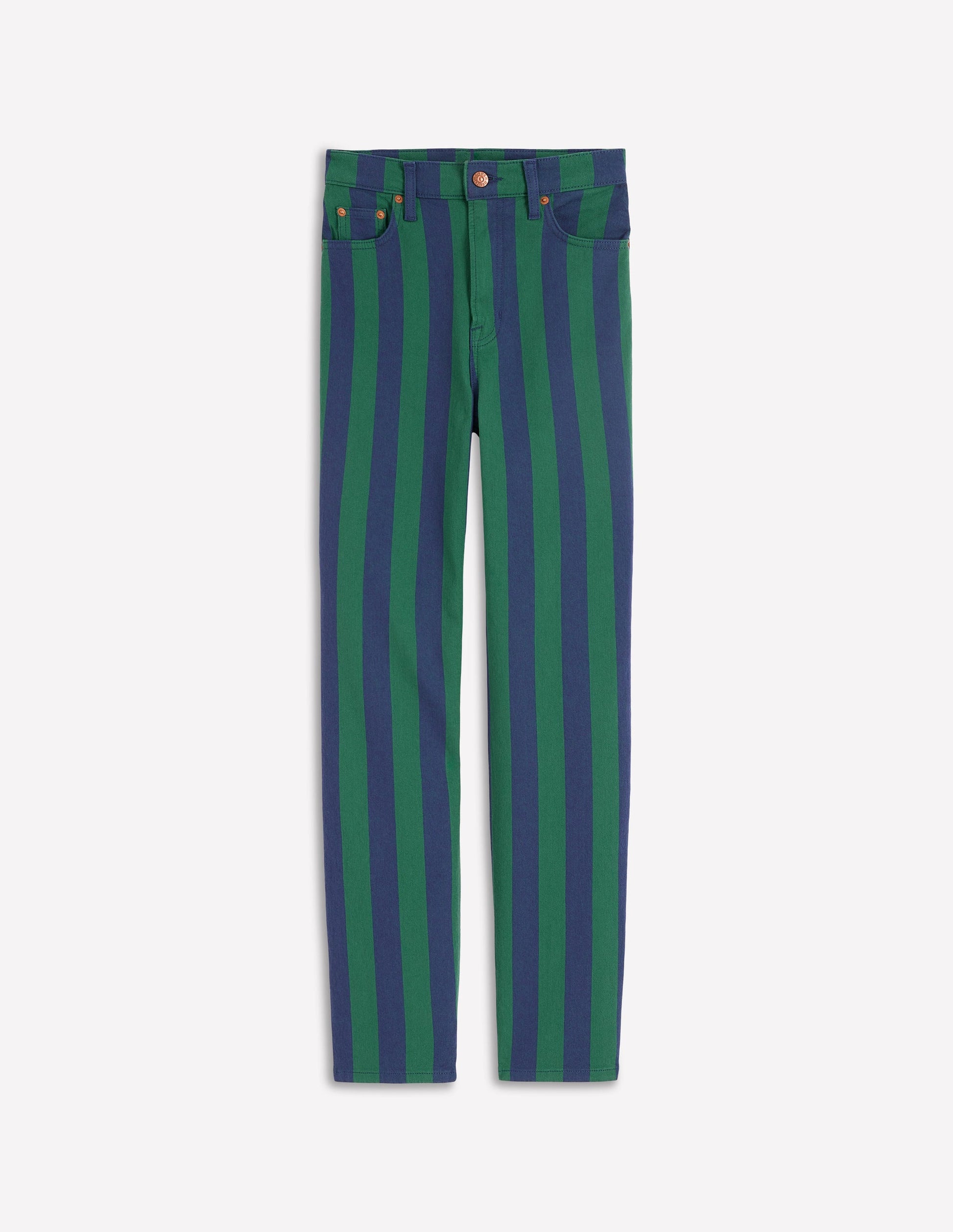 Gestreifte Jeans mit hohem Bund-Grün und Marineblau Streifen-5