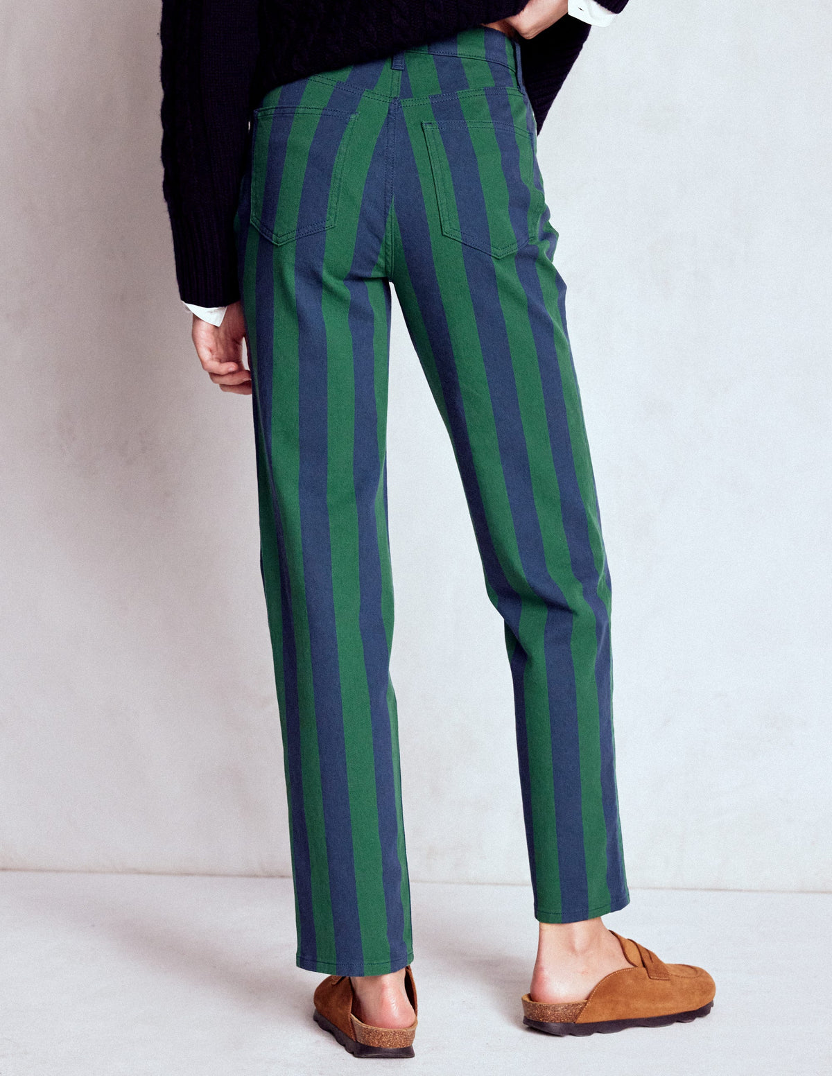 Jean taille haute rayé-Rayé vert et bleu marine - Image 3