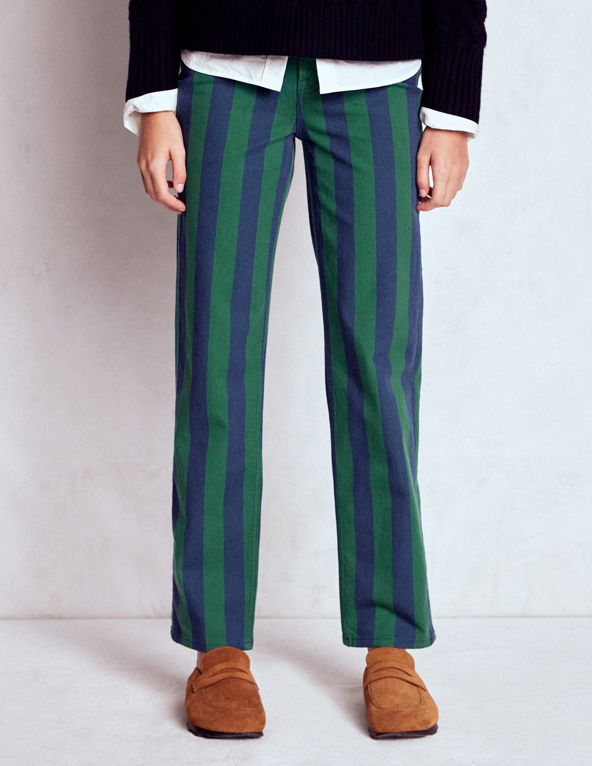 Jean taille haute rayé-Rayé vert et bleu marine - Image 4