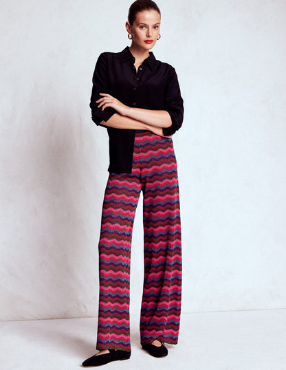Jacquard Knitted Trousers-Jewel Toned Metallic Wave-2