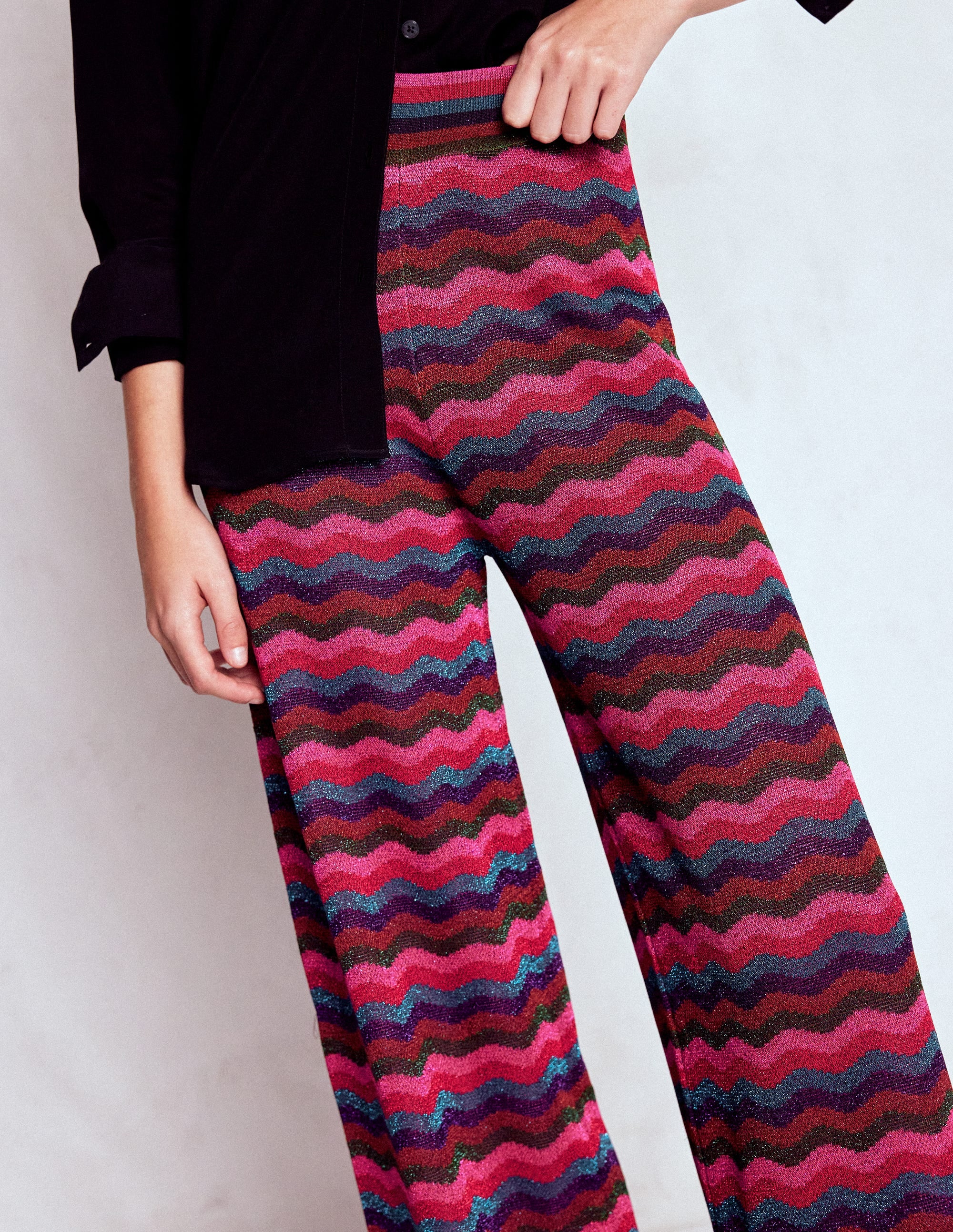 Pantalon en maille jacquard-Vague métallisée teinte joyau - Image 2