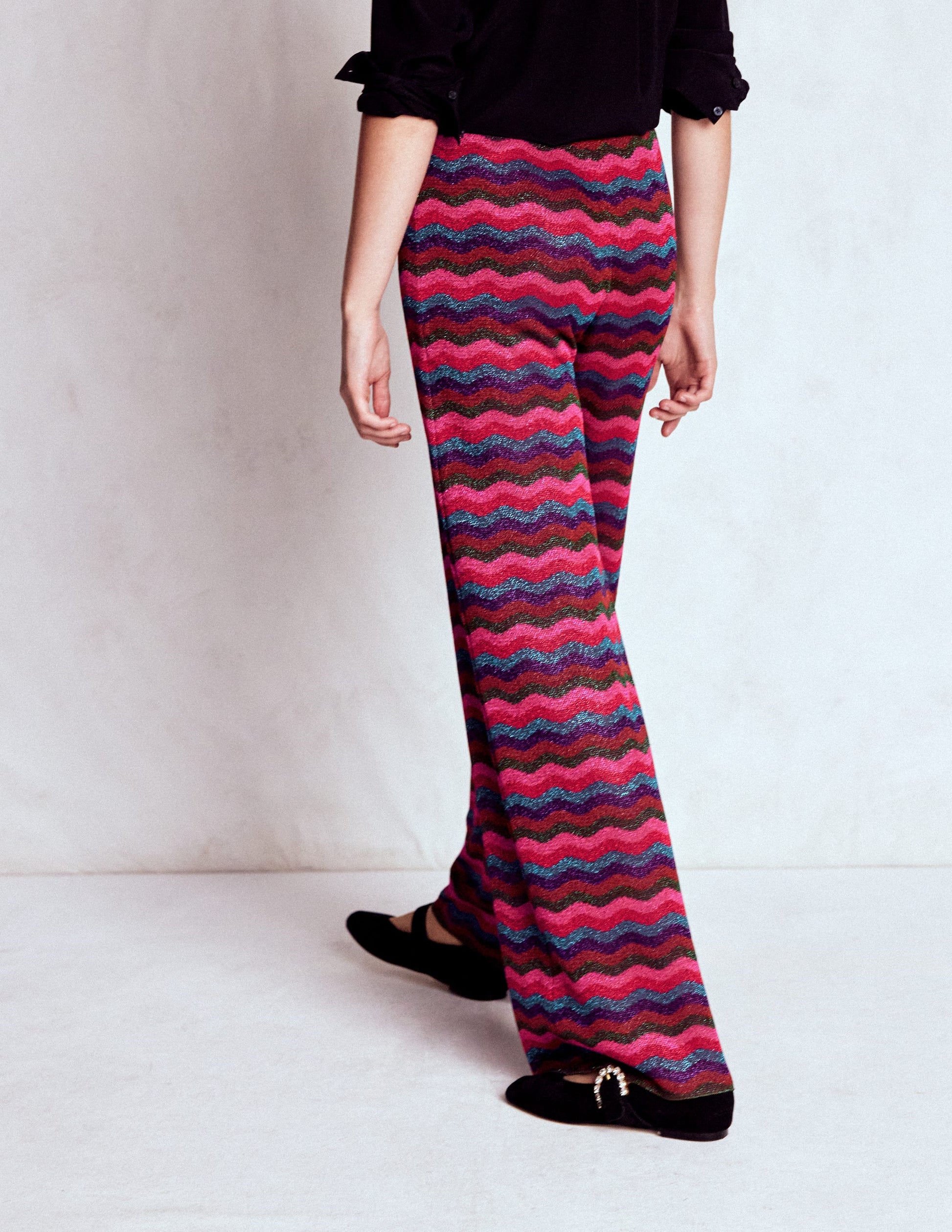 Jacquard Knitted Trousers-Jewel Toned Metallic Wave-4