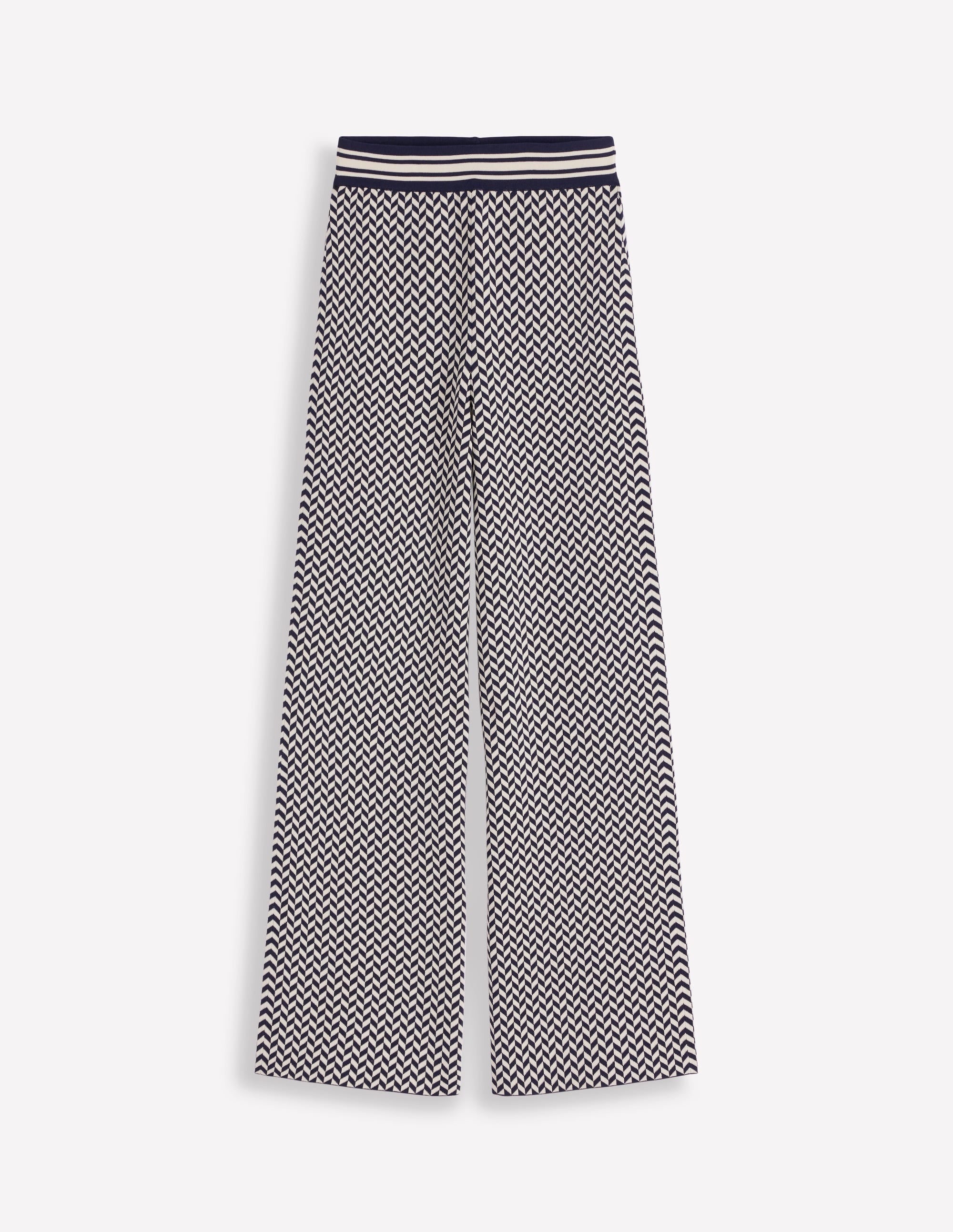 Jacquard-Strickhose-Geo Marineblau und Naturweiß Jacquard - Image 5