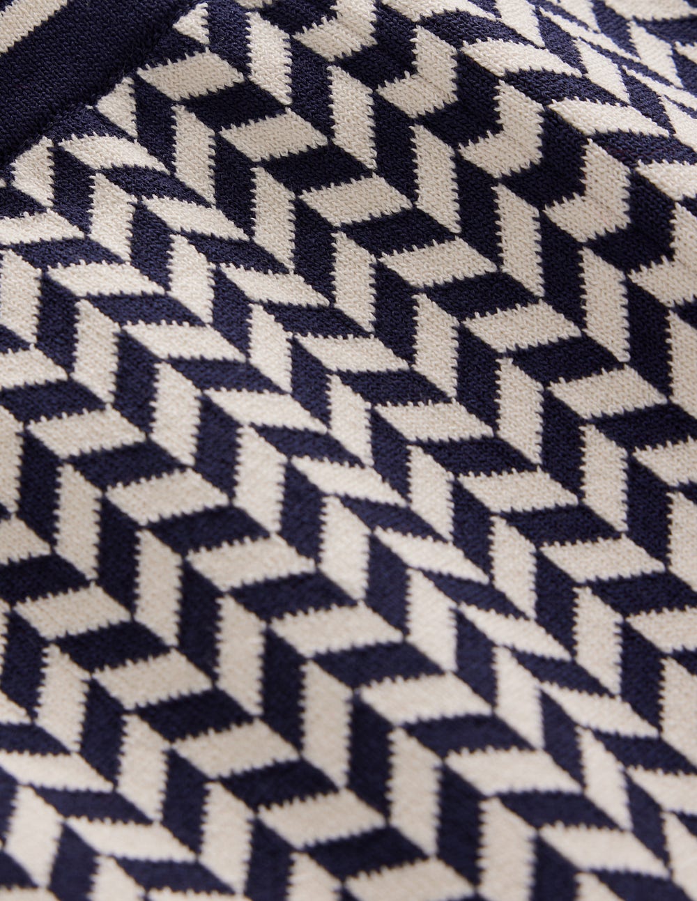 Jacquard-Strickhose-Geo Marineblau und Naturweiß Jacquard