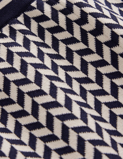 Jacquard-Strickhose-Geo Marineblau und Naturweiß Jacquard-6