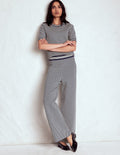 Jacquard-Strickhose-Geo Marineblau und Naturweiß Jacquard