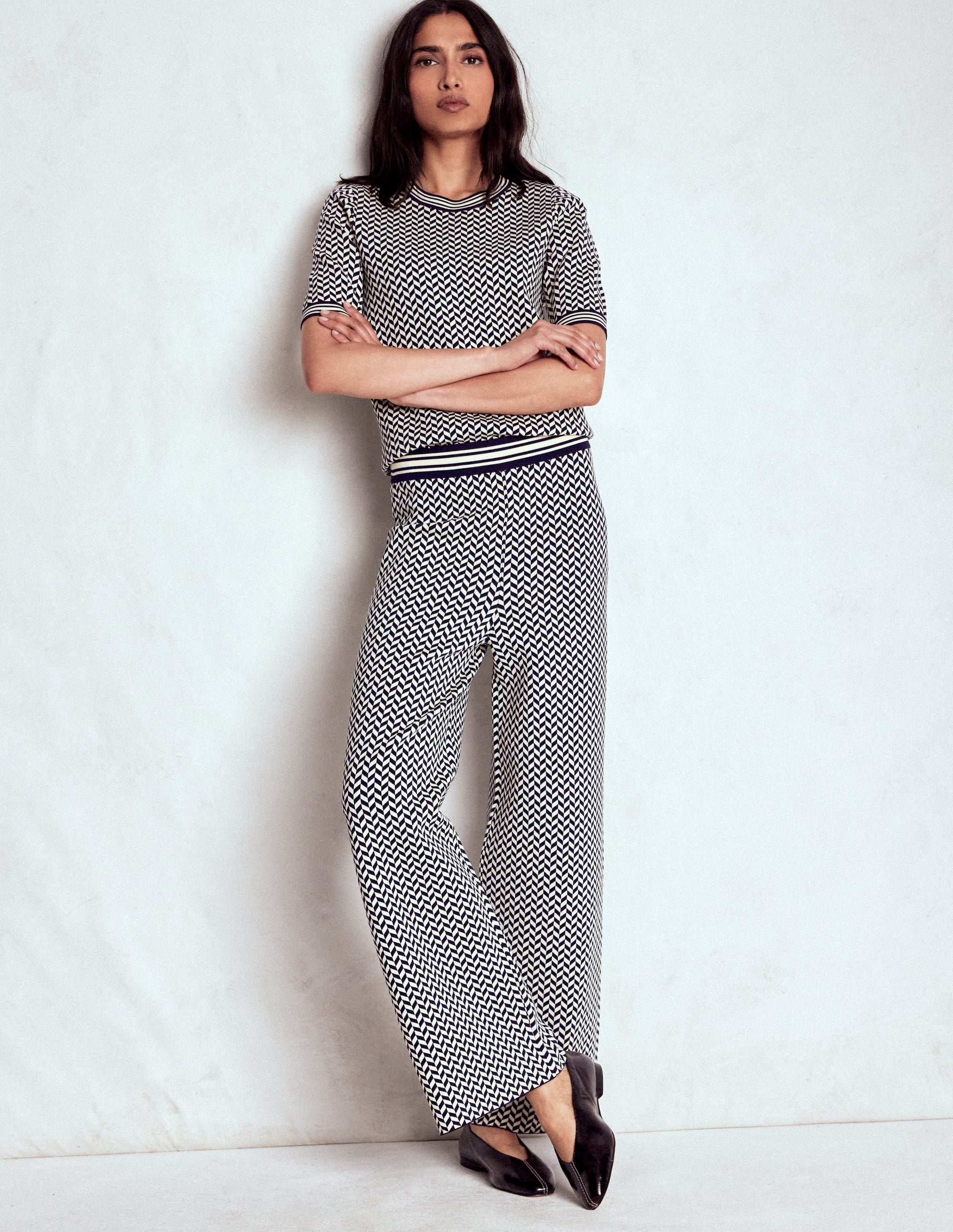 Jacquard-Strickhose-Geo Marineblau und Naturweiß Jacquard - Image 1