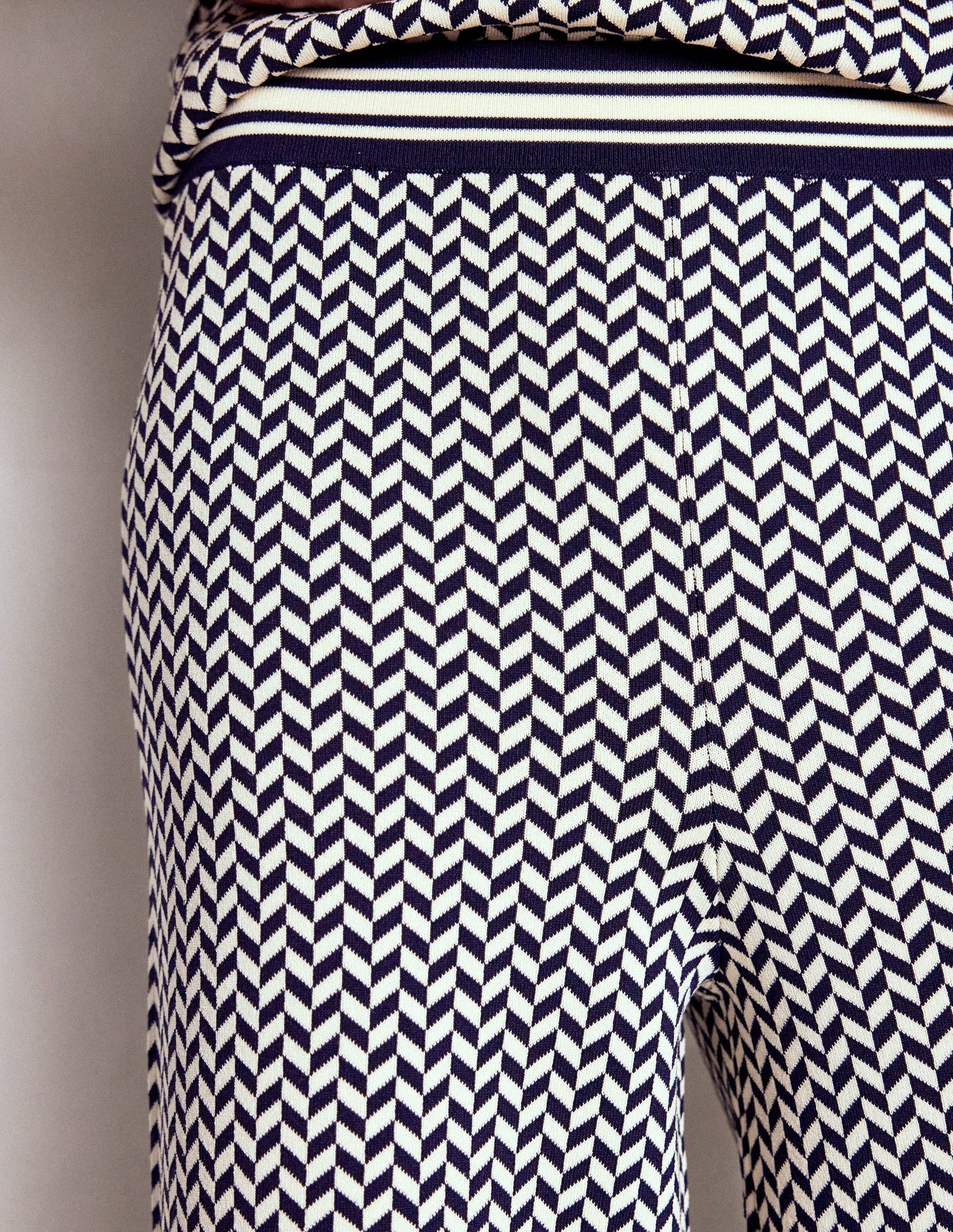 Jacquard-Strickhose-Geo Marineblau und Naturweiß Jacquard-2