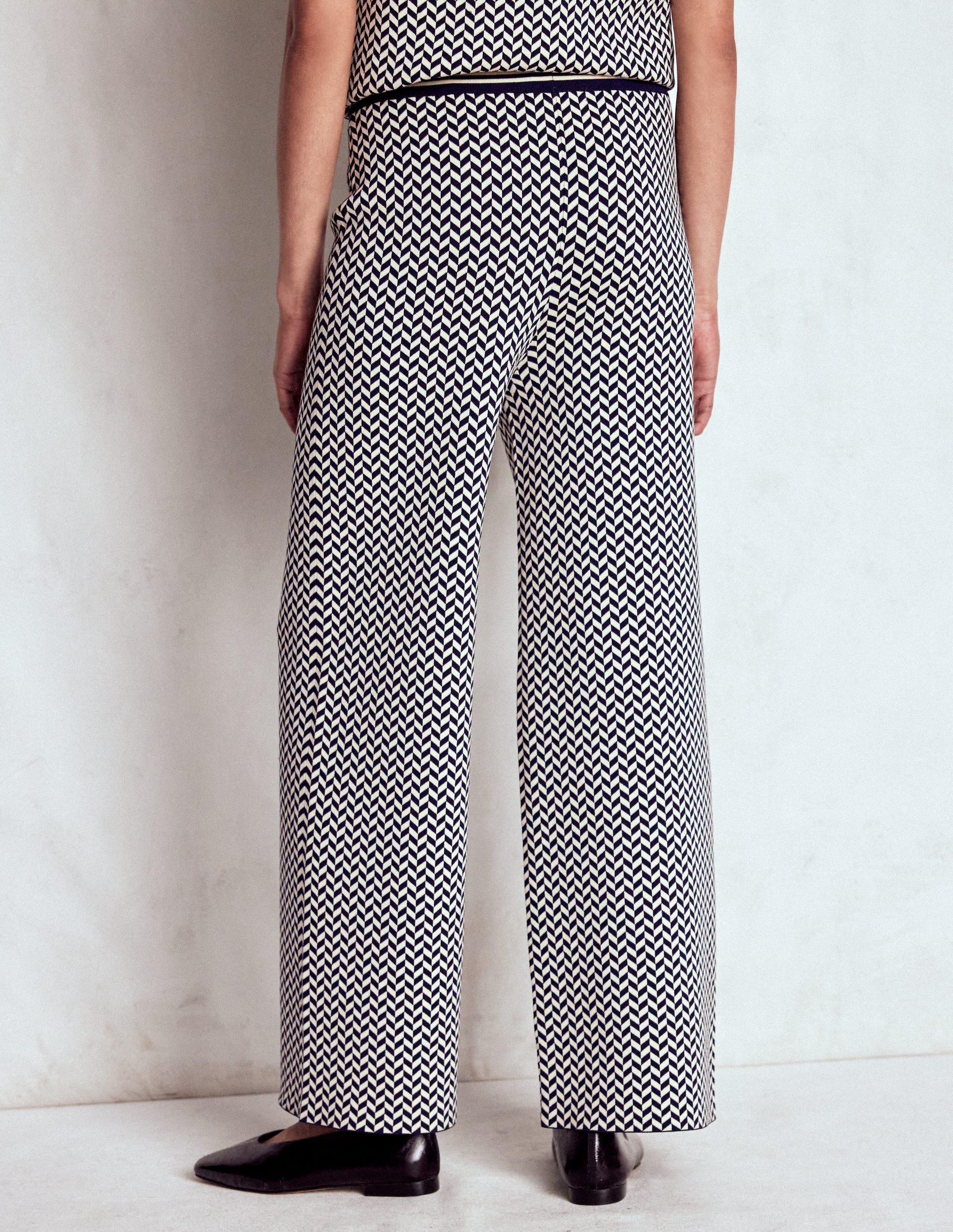 Jacquard-Strickhose-Geo Marineblau und Naturweiß Jacquard - Image 3