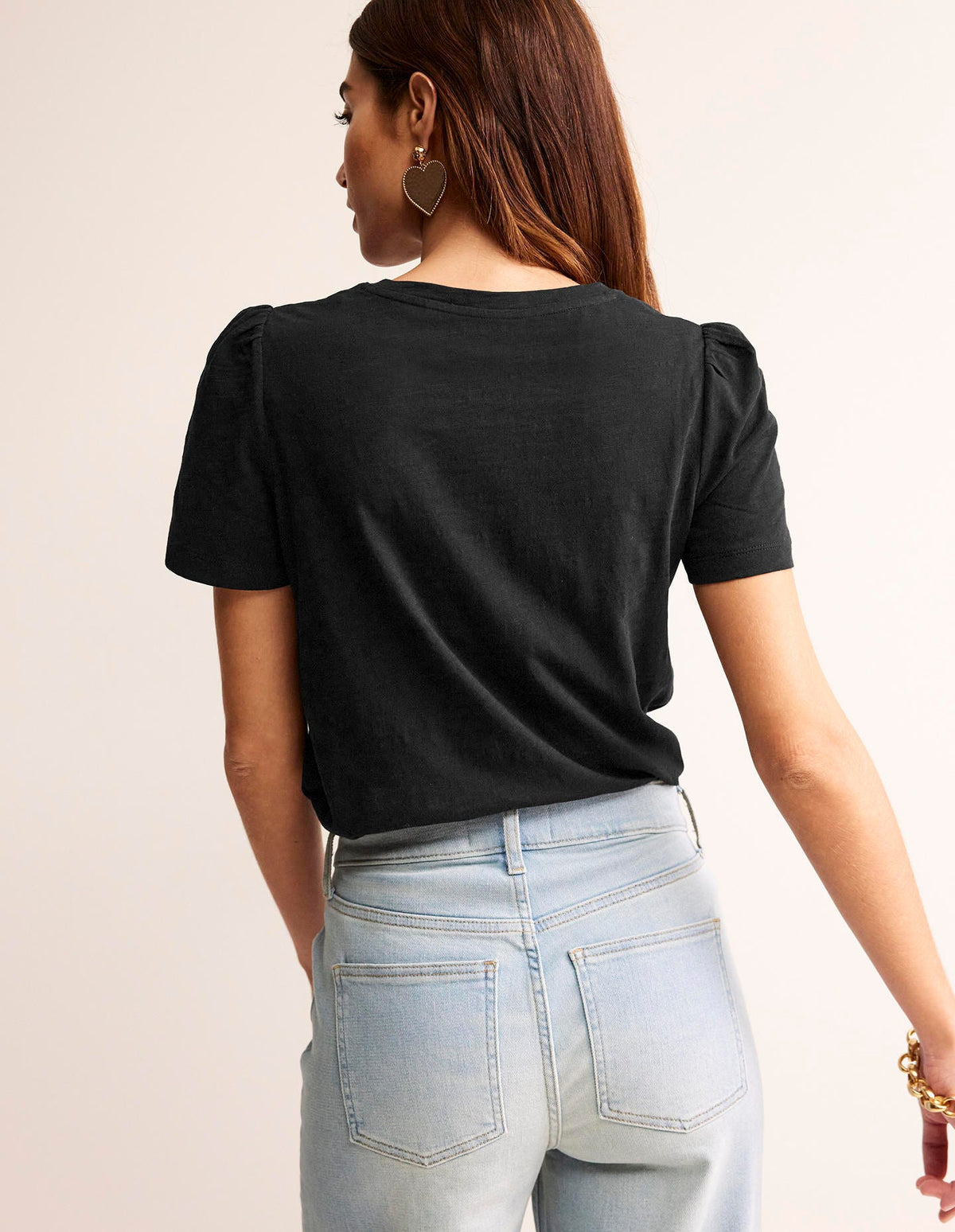 T-Shirt aus Baumwolle mit Puffärmeln-Schwarz - Image 3