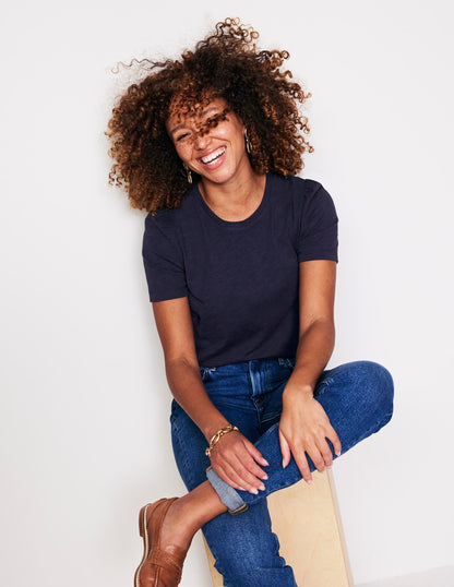 T-Shirt aus Baumwolle mit Puffärmeln-Aqua Marine Marl-1