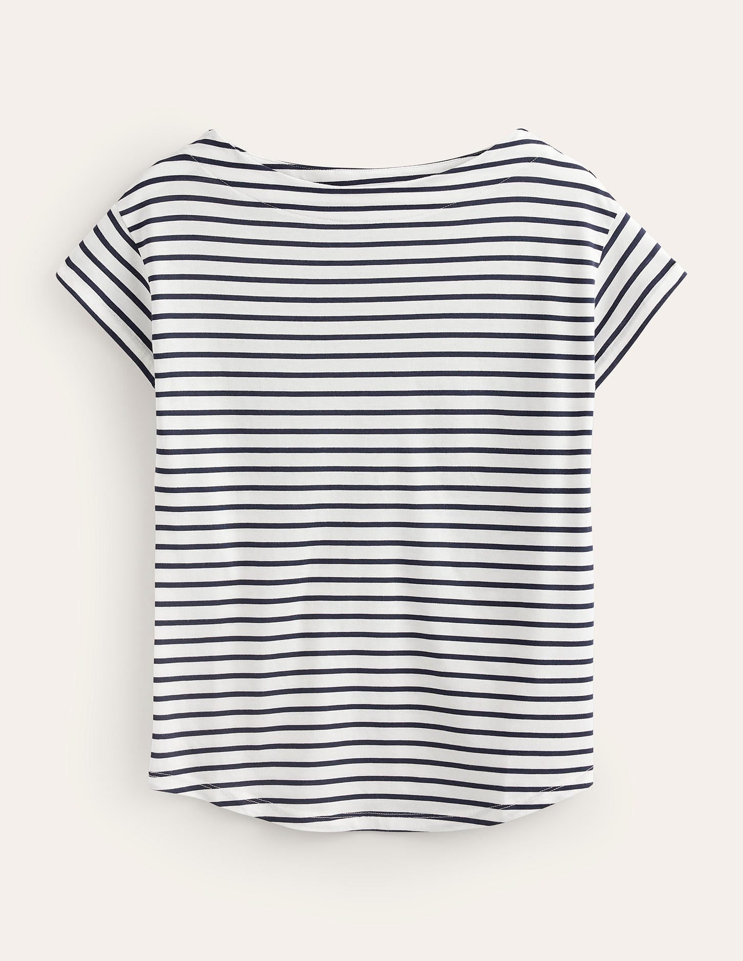 Superweiches T-Shirt mit U-Boot-Ausschnitt-Naturweiß/Navy, Gestreift - Image 5