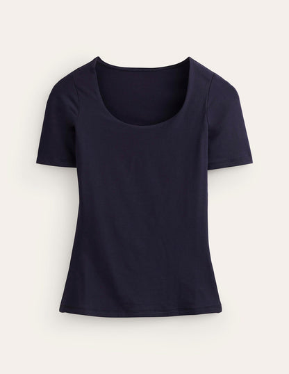 Doppellagiges T-Shirt mit tiefem Rundhalsausschnitt-Aqua Marine Marl-6