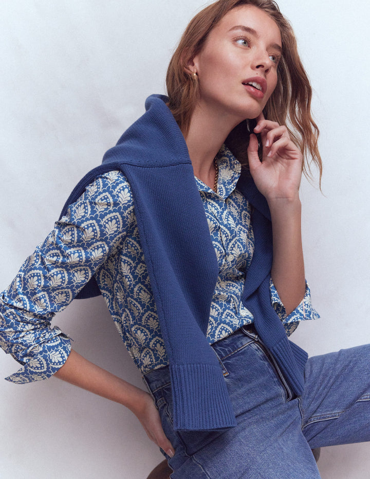 Sienna Baumwollhemd-Blau, Blumenterrasse